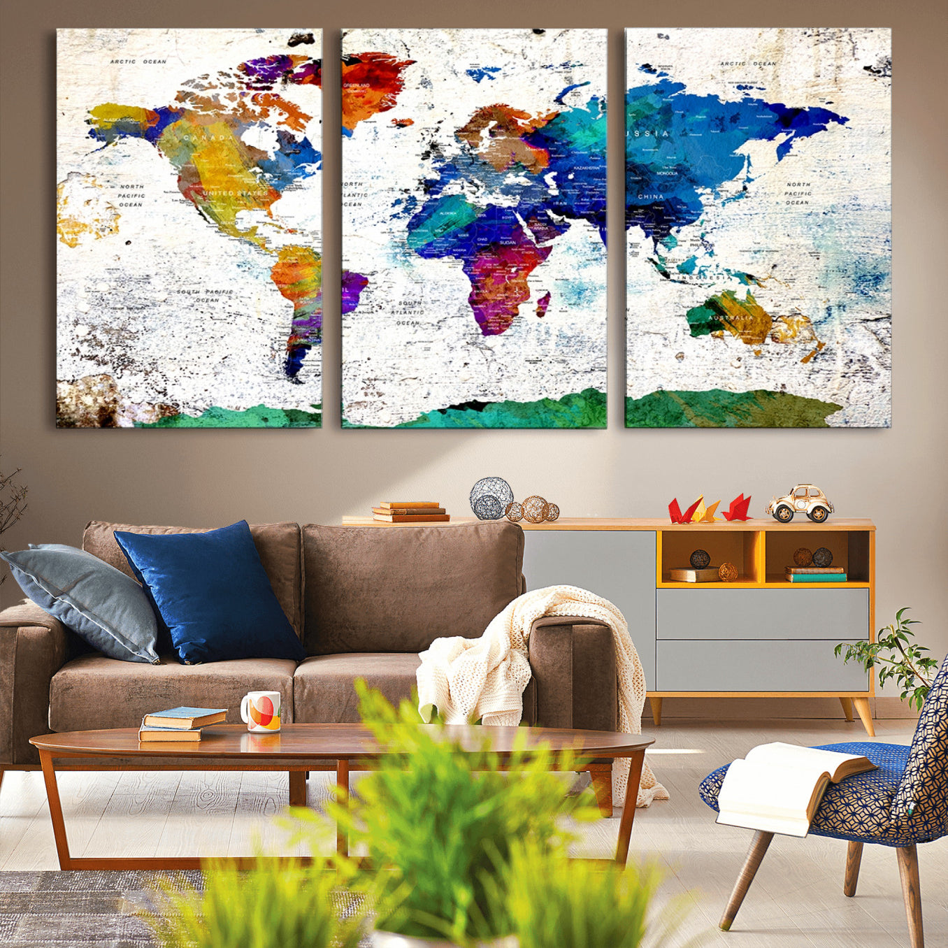47974-MGV-CV-36X24-Push Pin World Map Canvas Print – Travel Tracker Wall Art for Couples, Perfect Anniversary Gift for Home or Office Decor