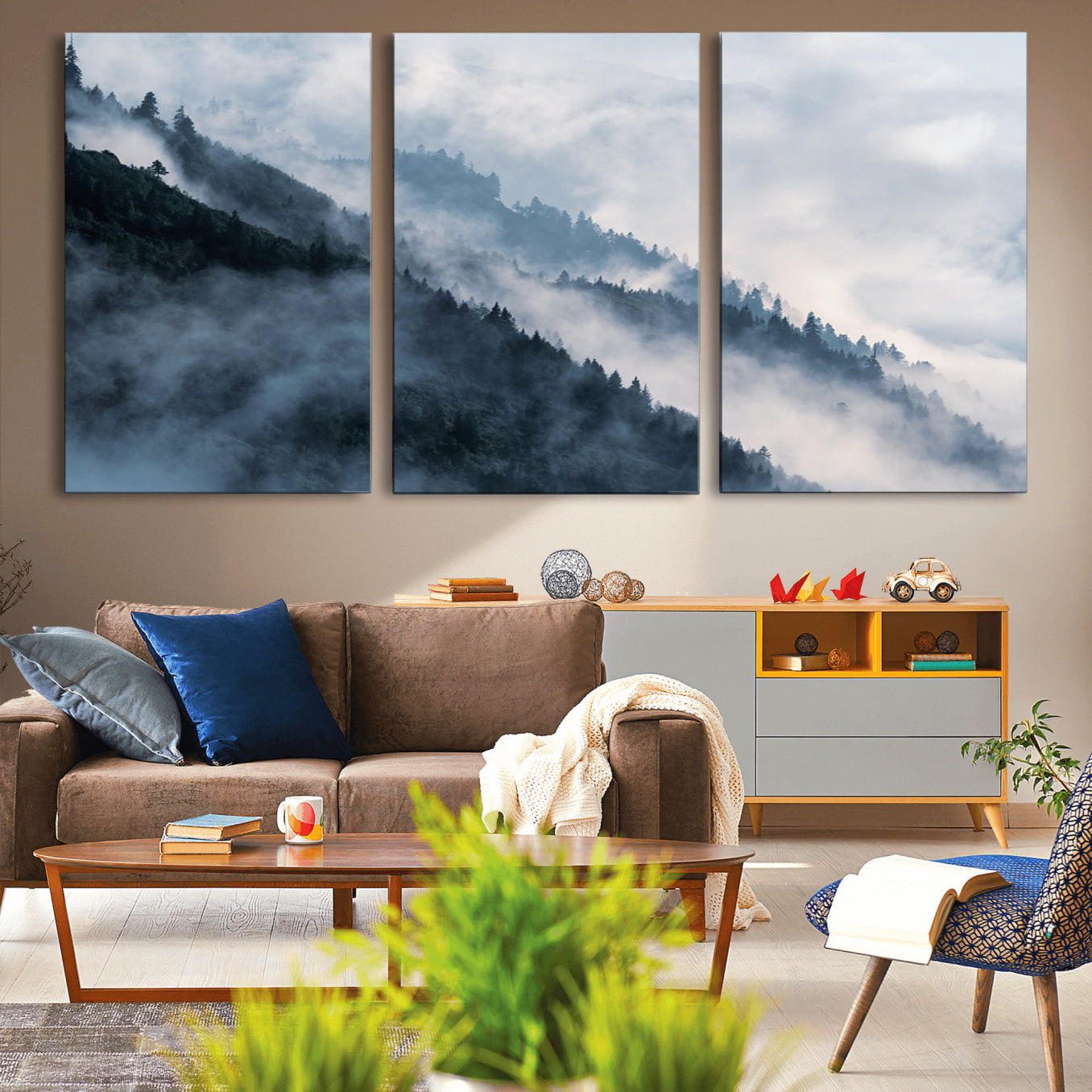 85737-MGV-CV-36X24-Foggy Forest Wall Art Canvas Print – Misty Mountain Landscape Decor – Ready to Hang Nature-Inspired