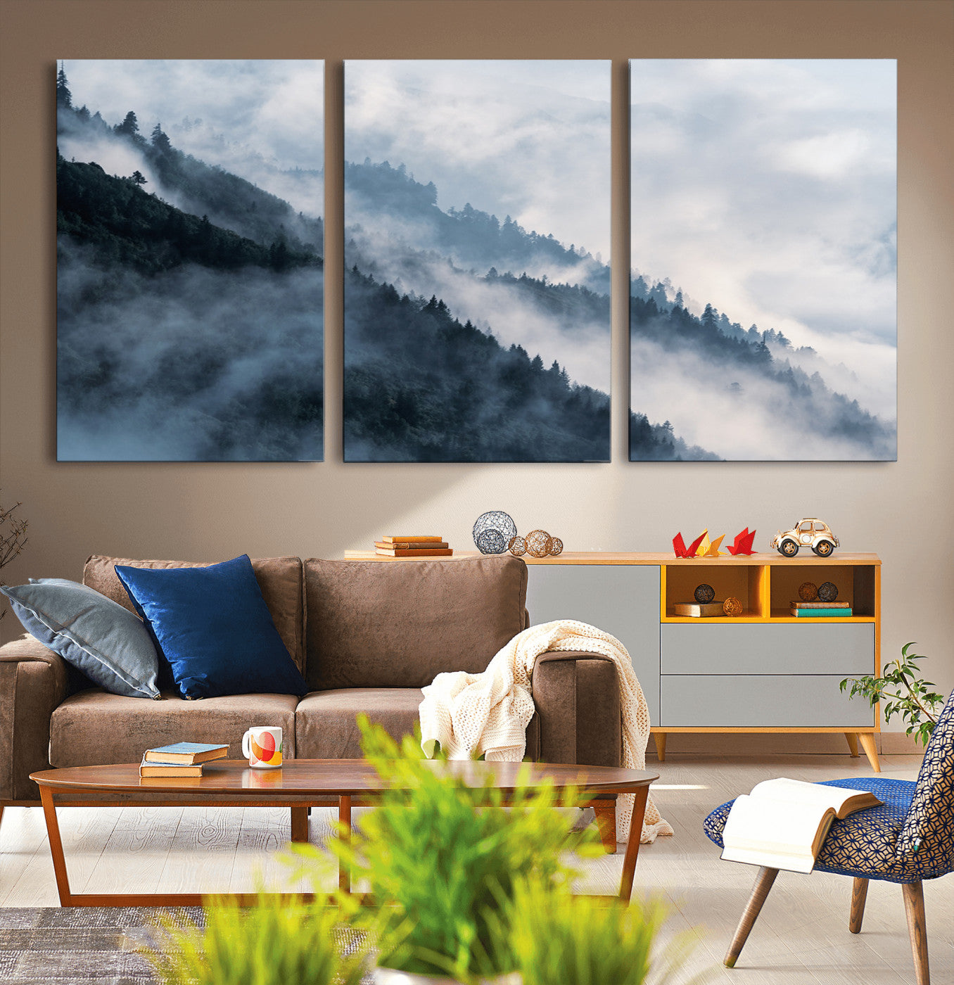 85737-MGV-CV-36X24-Foggy Forest Wall Art Canvas Print – Misty Mountain Landscape Decor – Ready to Hang Nature-Inspired