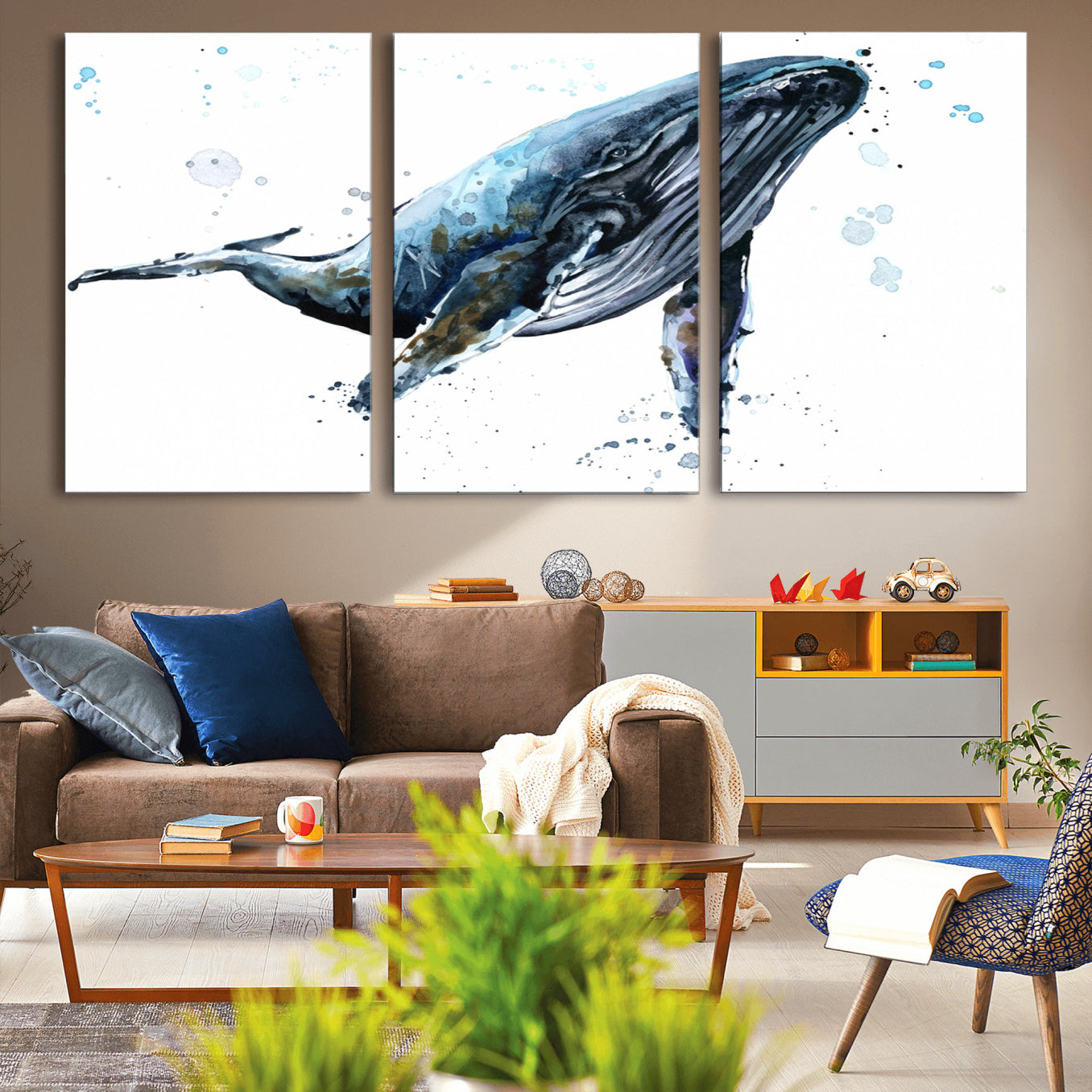 -Watercolor Whale Wall Art Canvas Print