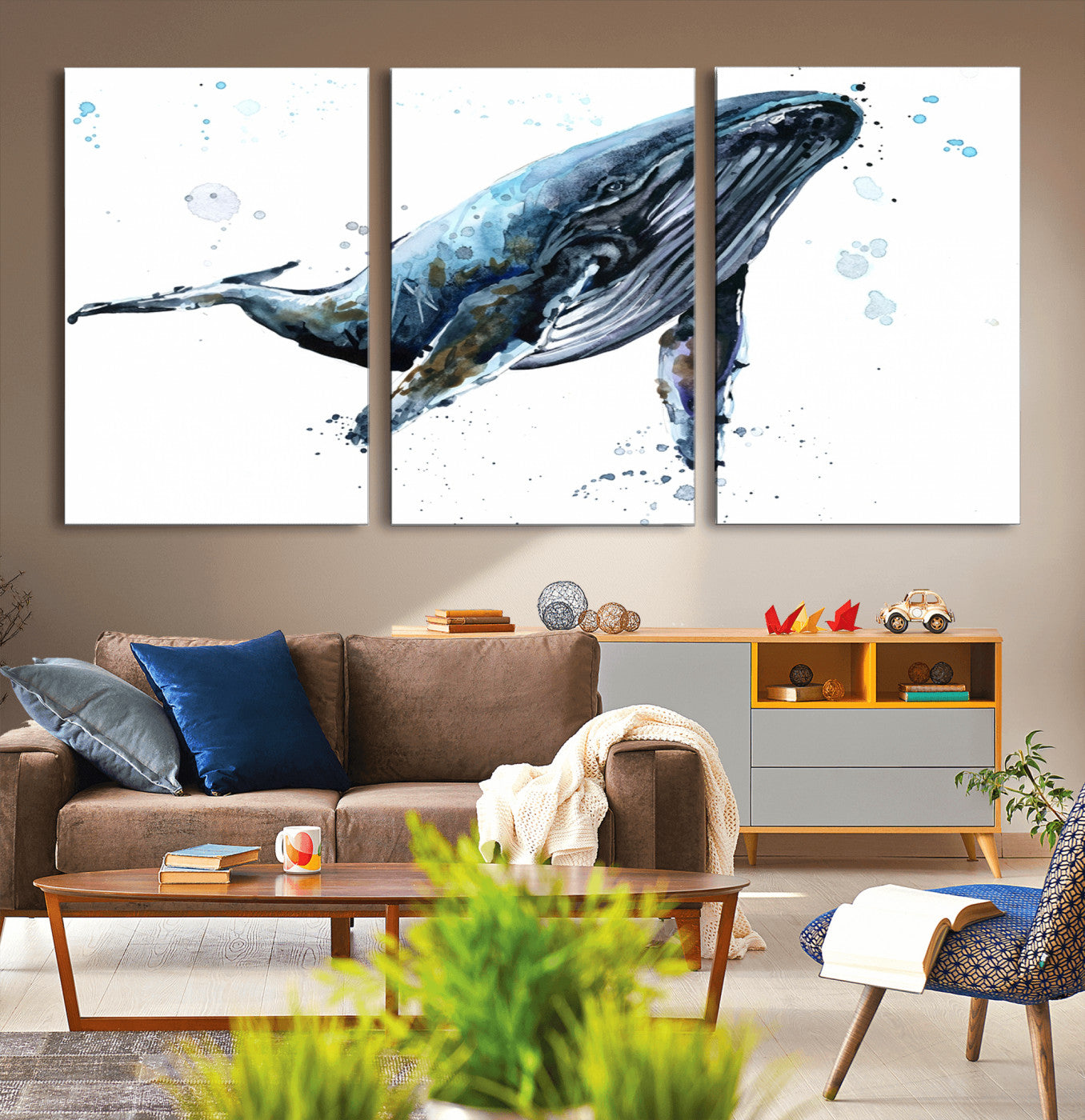 58370-MGV-CV-36X24-Watercolor Whale Wall Art Canvas Print