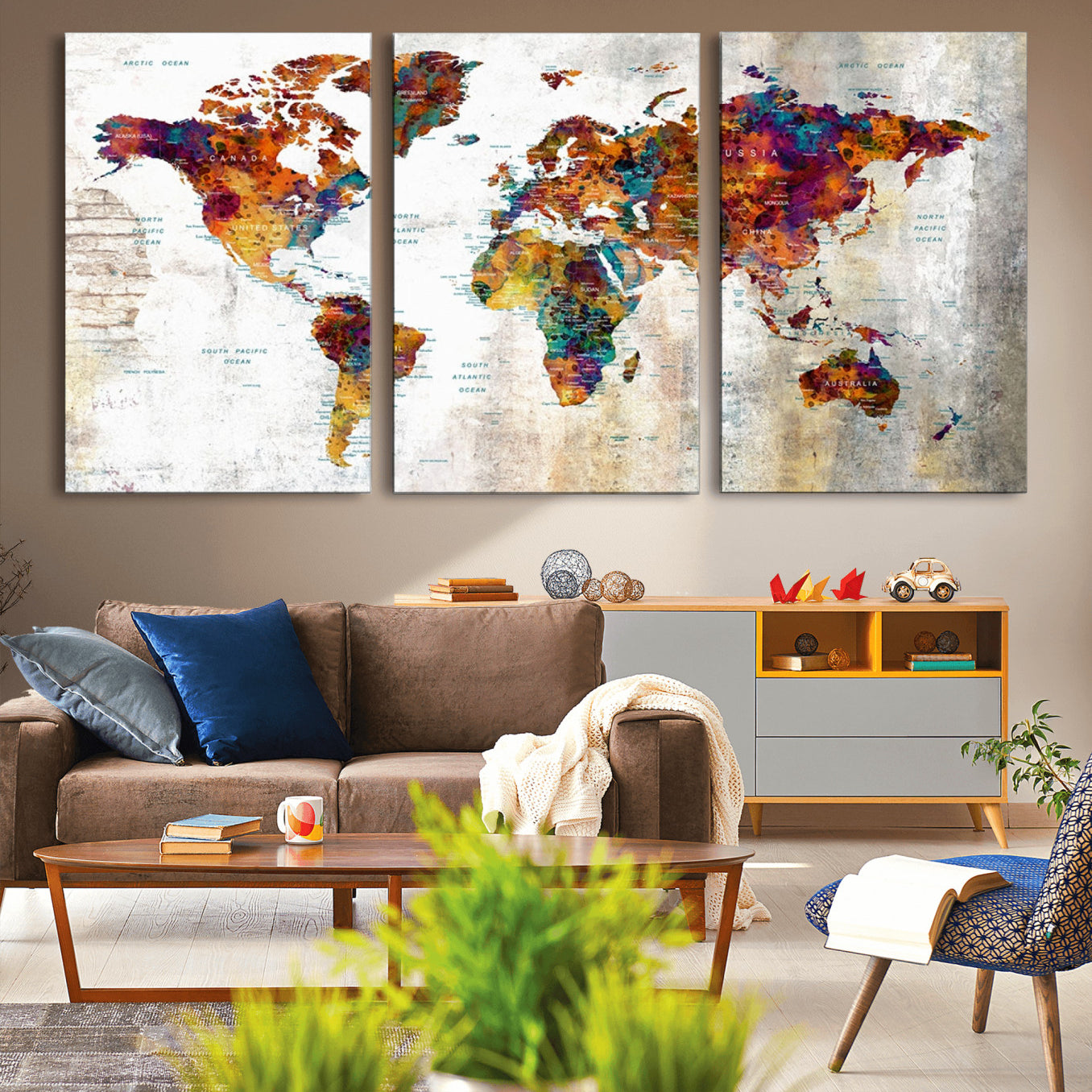 17846-MGV-CV-36X24-Push Pin World Map Canvas Print – Travel Tracker Wall Art for Couples, Perfect Anniversary Gift for Home or Office Decor