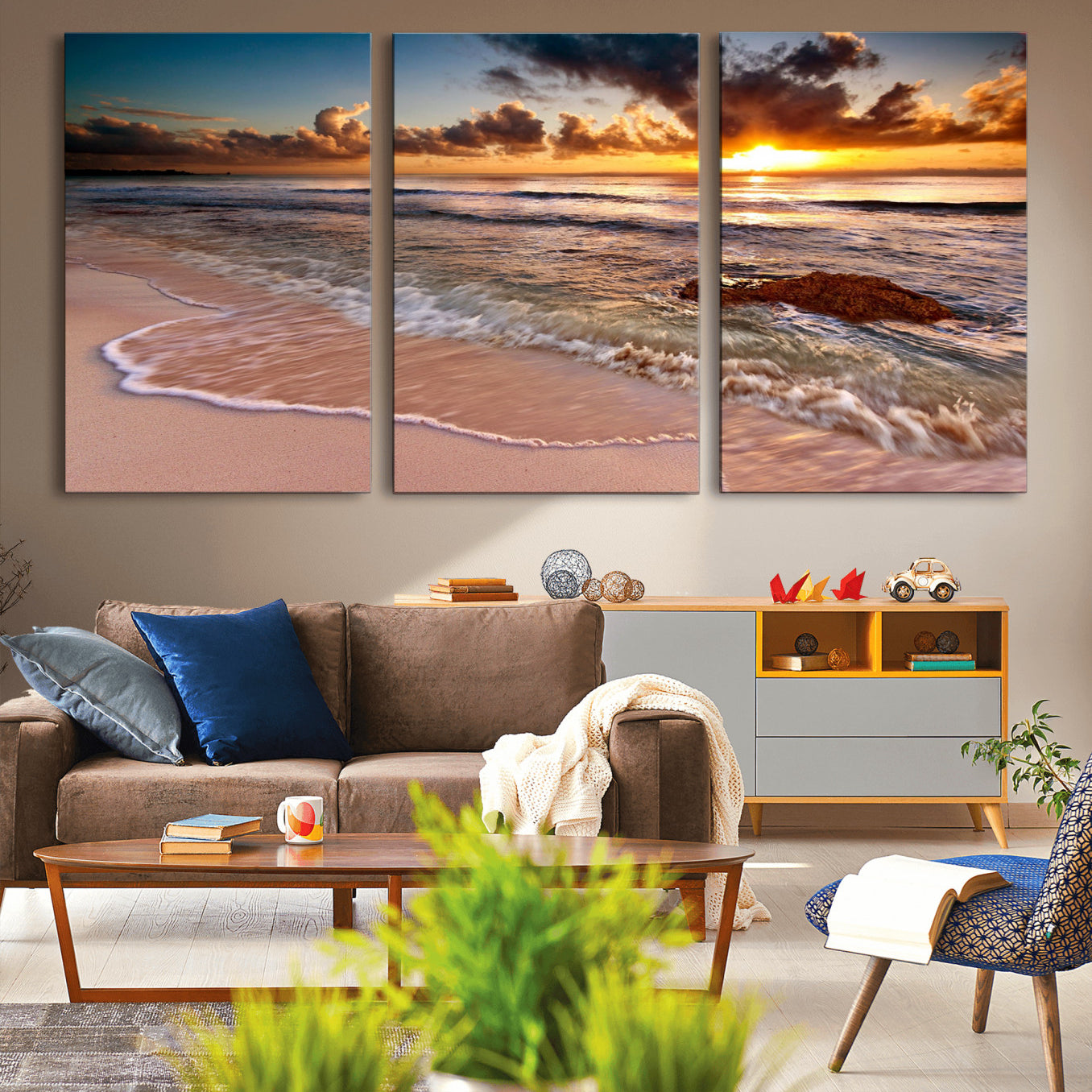 -Sunset on Ocean Wall Art Canvas Print