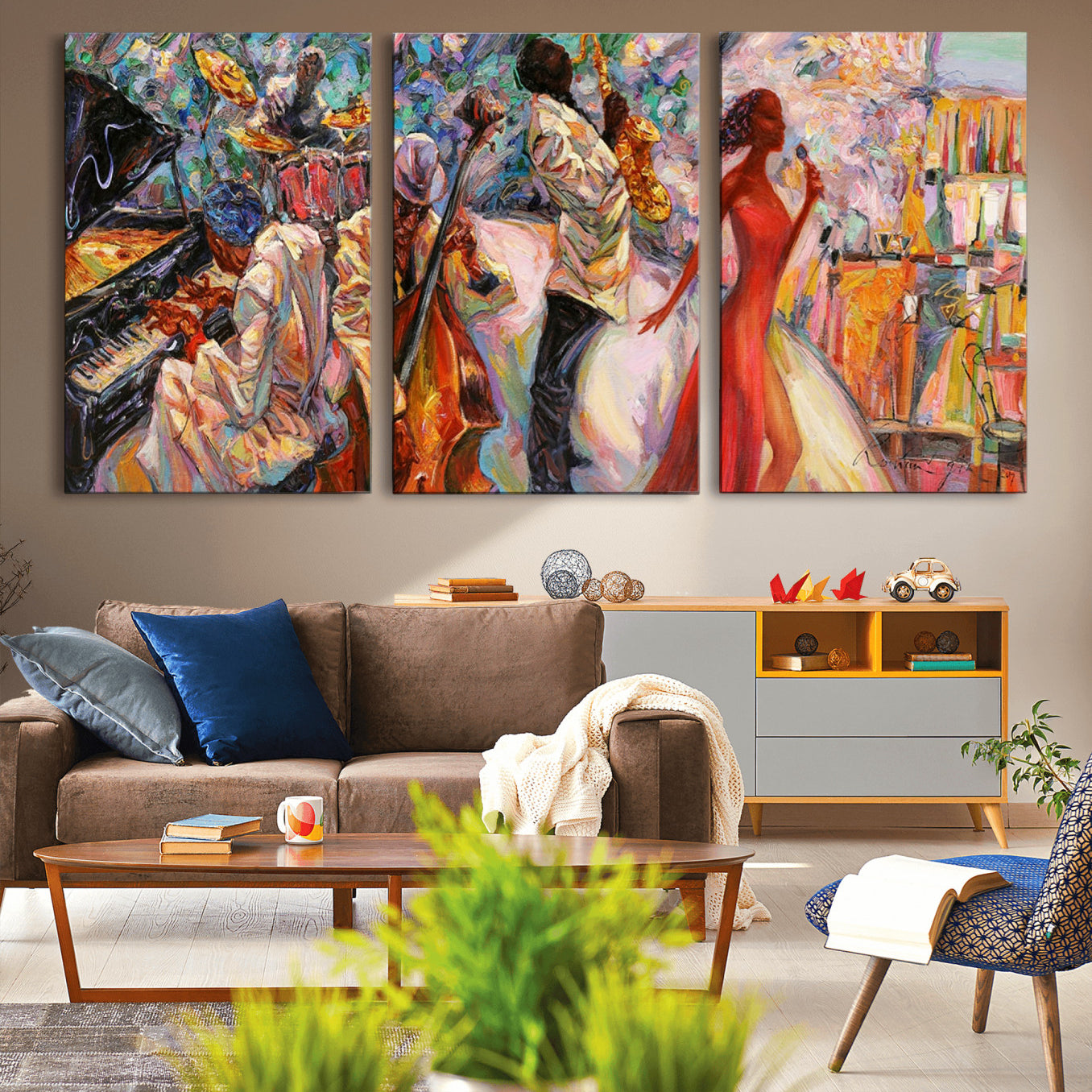 -Abstract Afro American Jazz Canvas Wall Art | Music-Inspired Painting for Dining Room, Living Room,