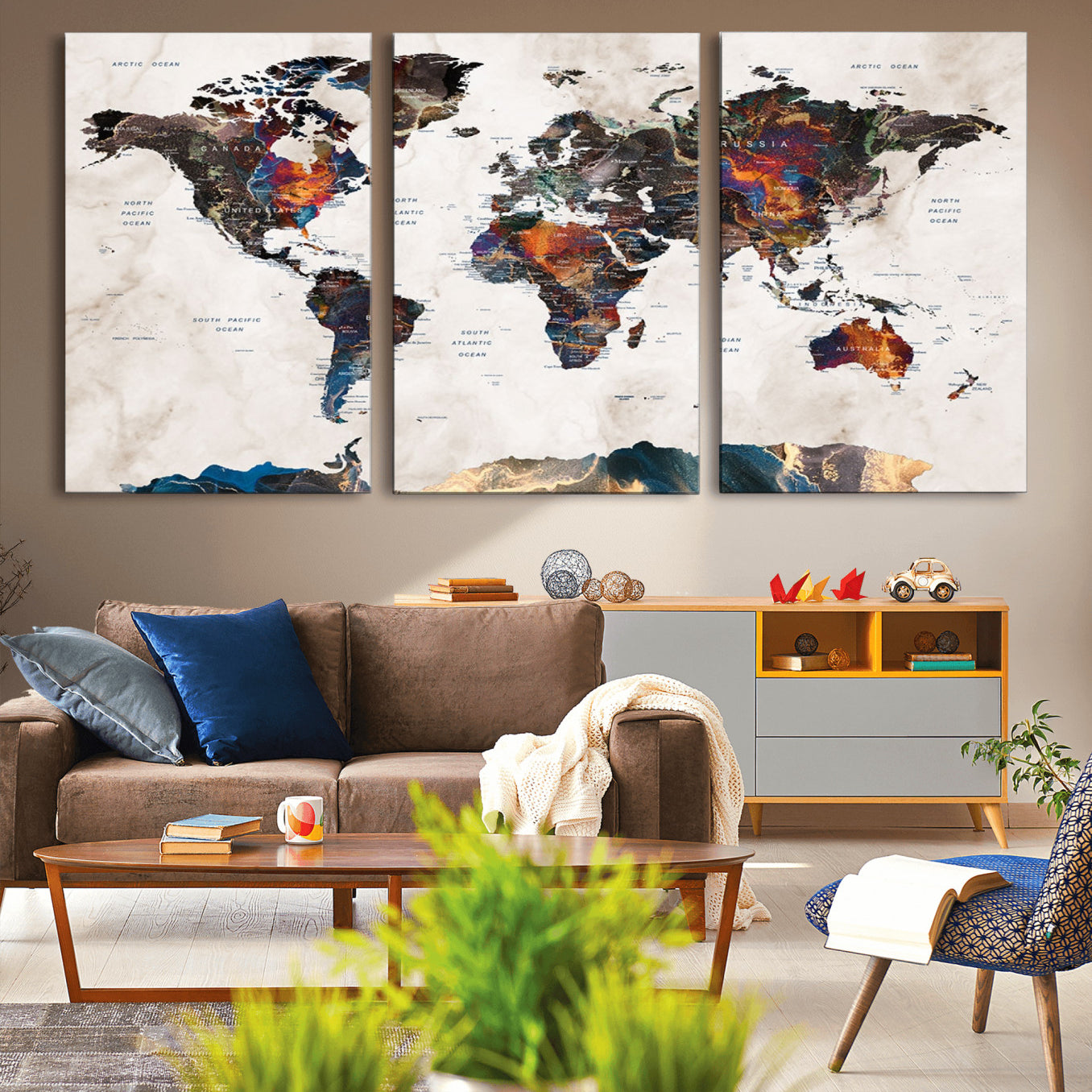 90881-MGV-CV-36X24-Push Pin World Map Canvas Print – Travel Tracker Wall Art for Couples, Perfect Anniversary Gift for Home or Office Decor