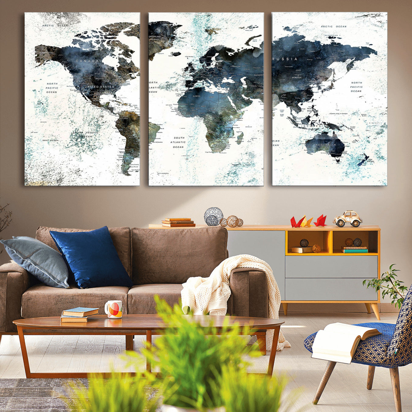 75398-MGV-CV-36X24-Push Pin World Map Canvas Print – Travel Tracker Wall Art for Couples, Perfect Anniversary Gift for Home or Office Decor