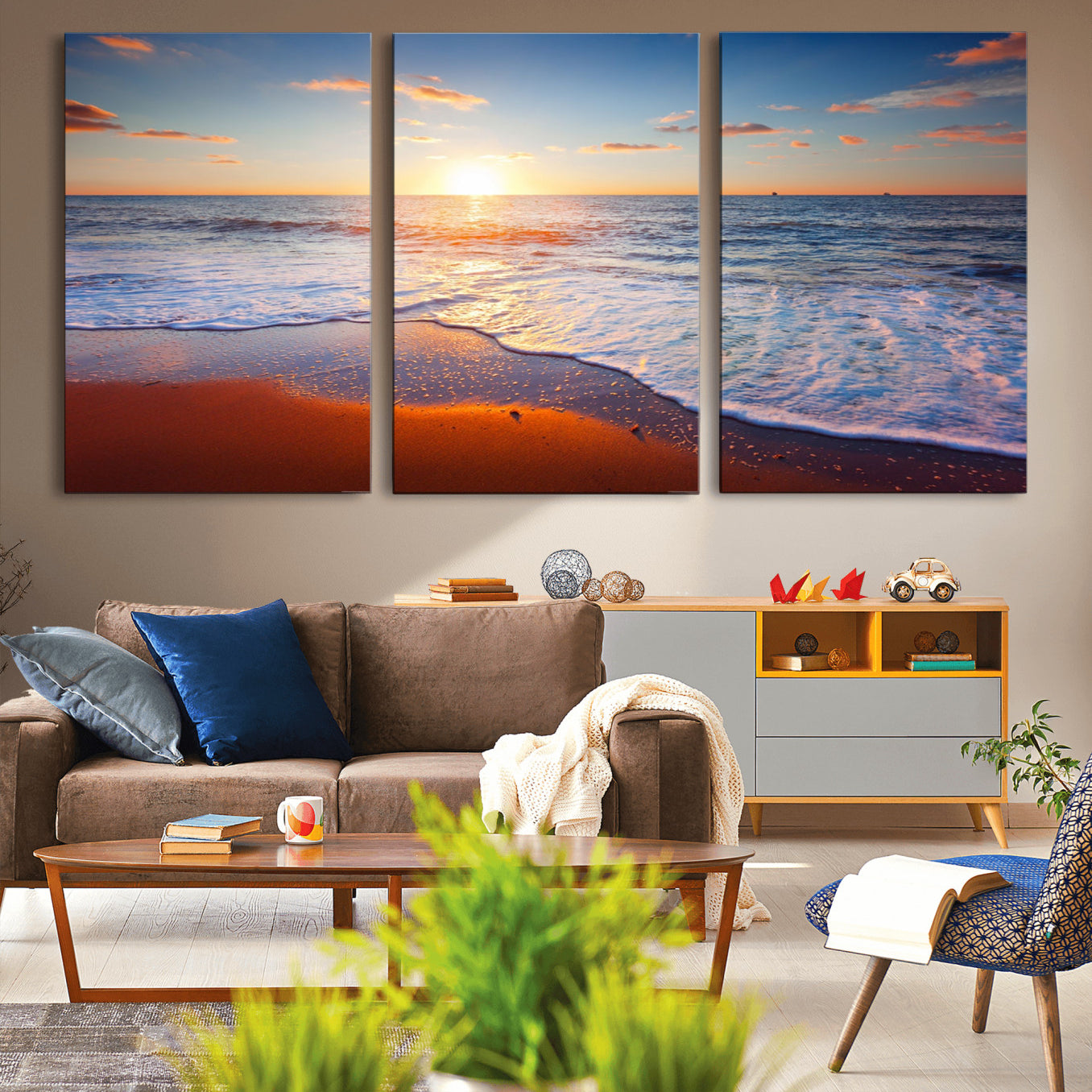 96736-MGV-CV-36X24-Ocean Beach Canvas Wall Art Beach Canvas, Coastal Sunset Tropical Island Beach Sunset Artwork Print for Living Room Home Office Decor, Beach Wall Art, Sea Wall Art