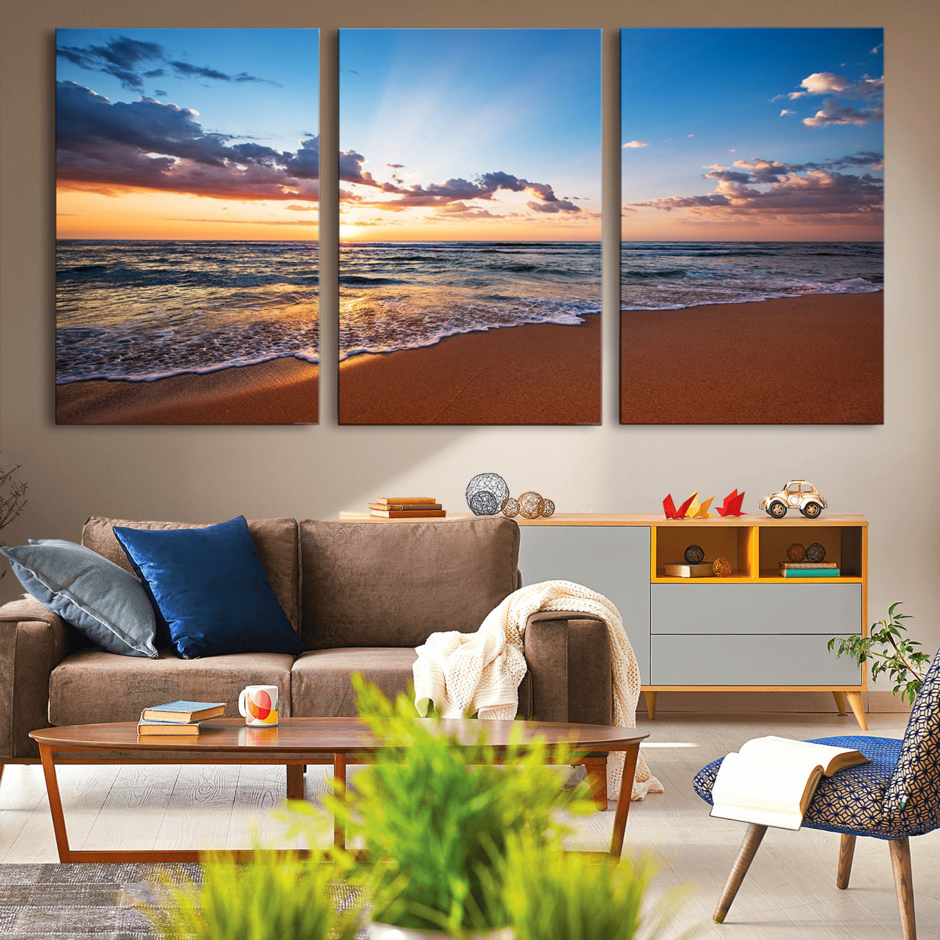 -Serene Ocean Sunset Canvas Print, Golden Hour Beach Wall Art, Giclee Canvas with Gallery Wrap and