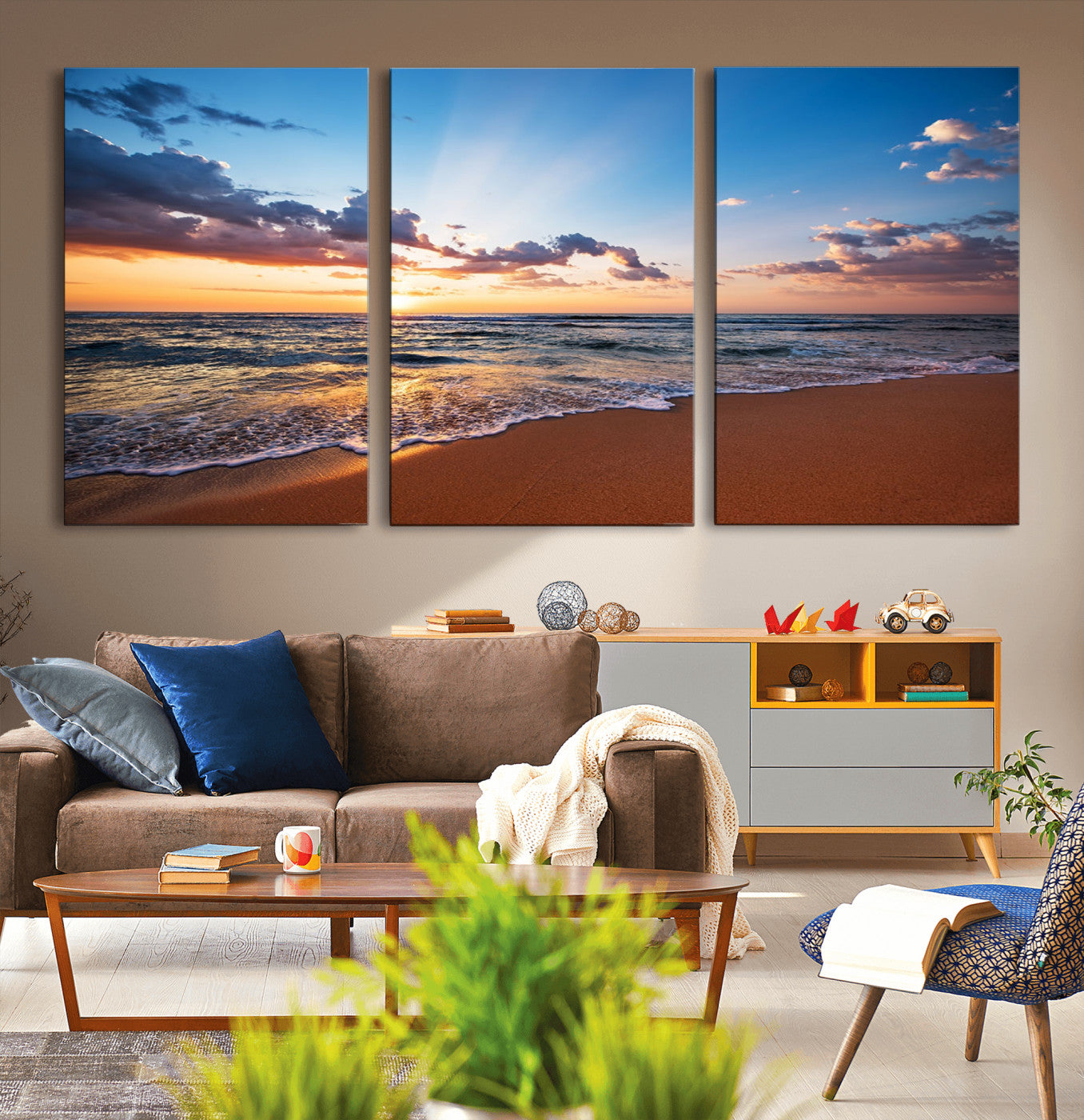 -Serene Ocean Sunset Canvas Print, Golden Hour Beach Wall Art, Giclee Canvas with Gallery Wrap and