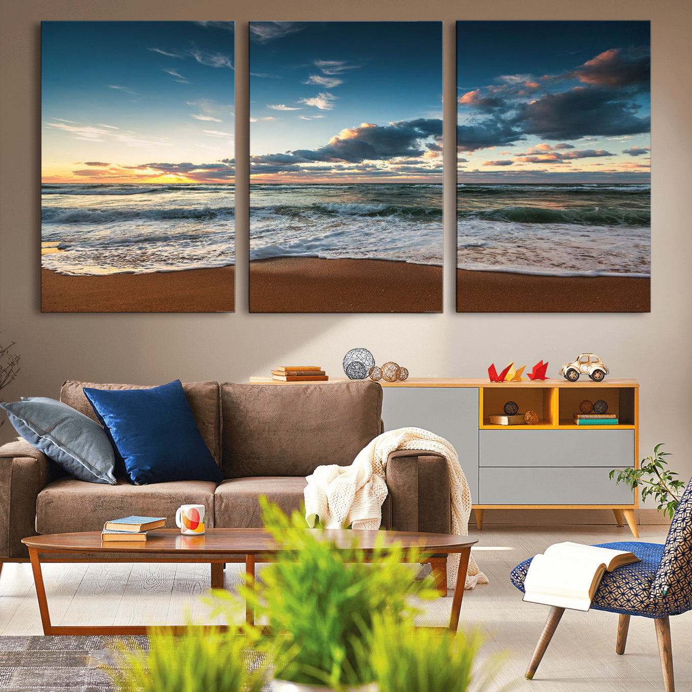 -Ocean Beach Wall Art Canvas Print Sunset Artwork Print Coastal Wall Art
