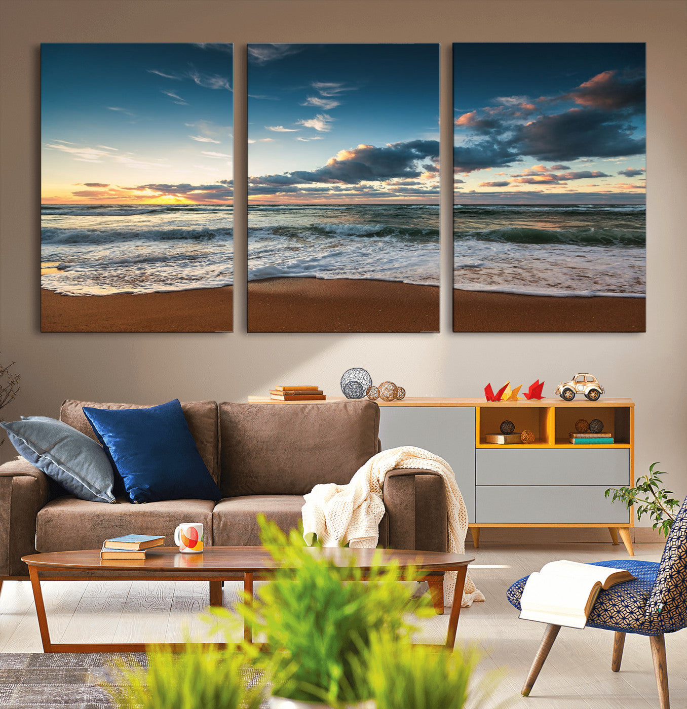 -Ocean Beach Wall Art Canvas Print Sunset Artwork Print Coastal Wall Art