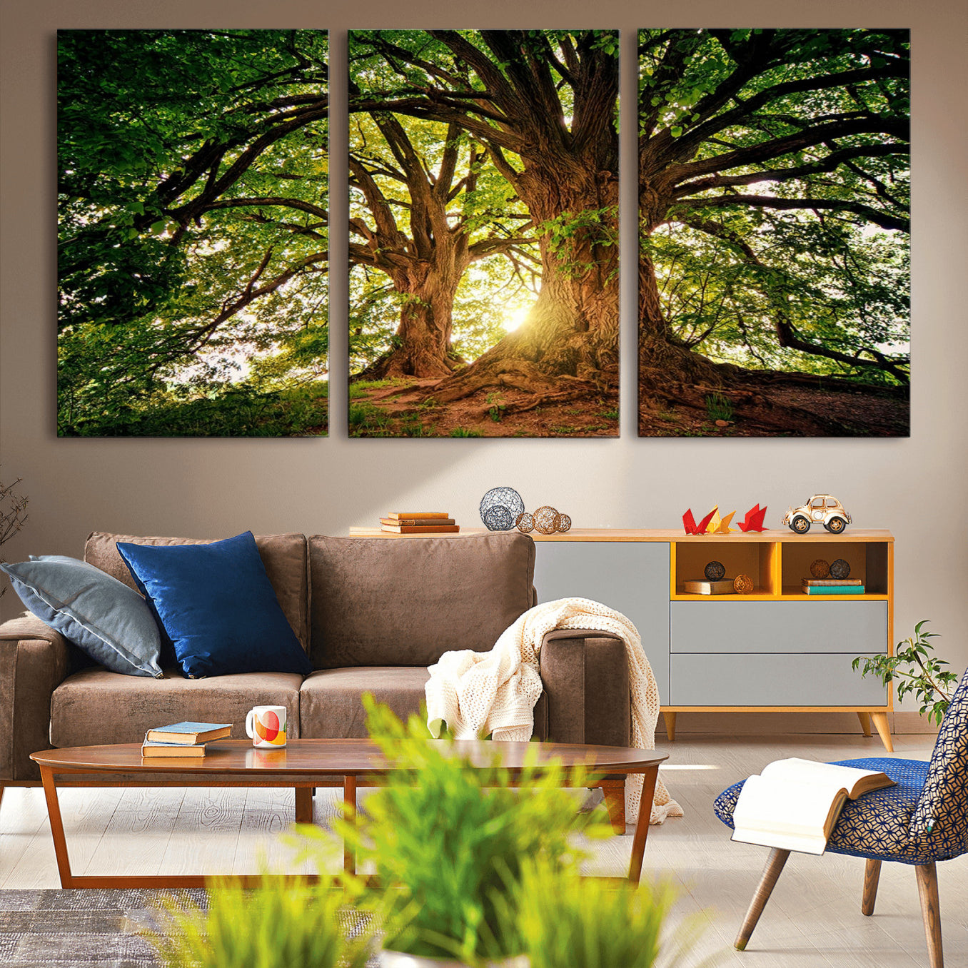 -Majestic Ancient Tree Wall Art, NatureCanvas Print, Woodland Art, Tree of Life Artwork, Sunlit