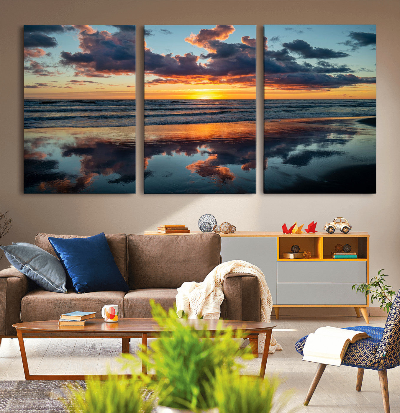 44145-MGV-CV-36X24-Beach Sunset Print - Stunning Ocean Canvas Artwork with Sunset Reflection Design for Elegant Home or