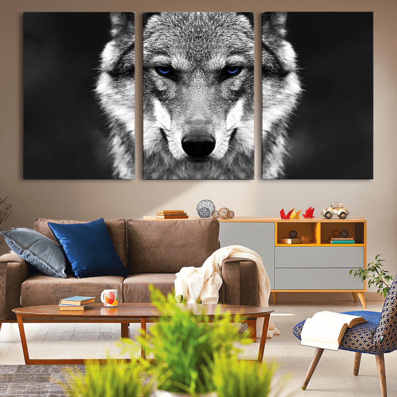 -Black and White Wild Wolf Wall Art Canvas Print