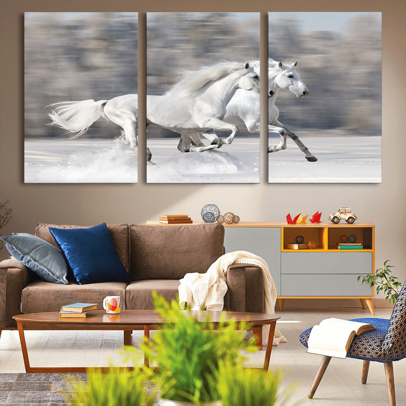 -The White Horses Wall Art, Framed White Horses Wall Art Canvas Print