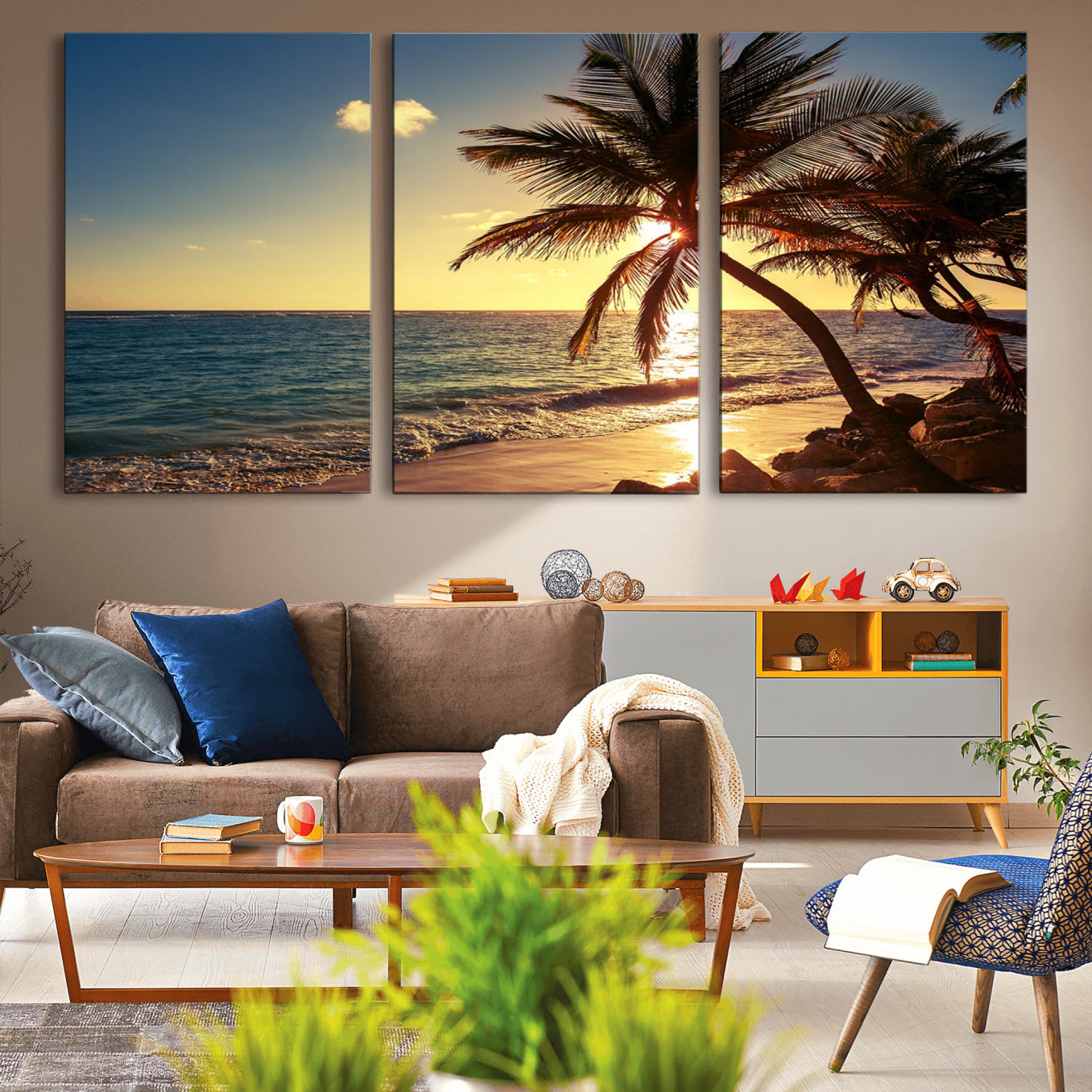82710-MGV-CV-36X24-Sunset Palm Trees Wall Art Canvas Print