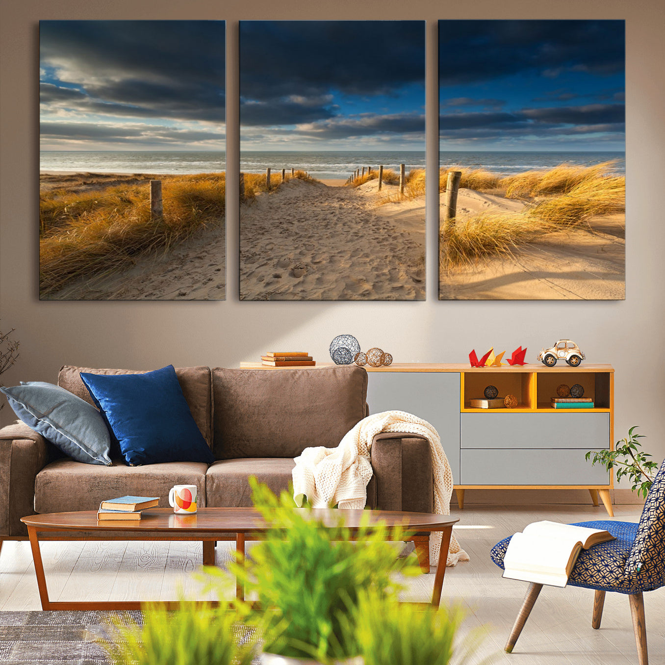 -Ocean Beach Dark Clouds Wall Art Canvas Print