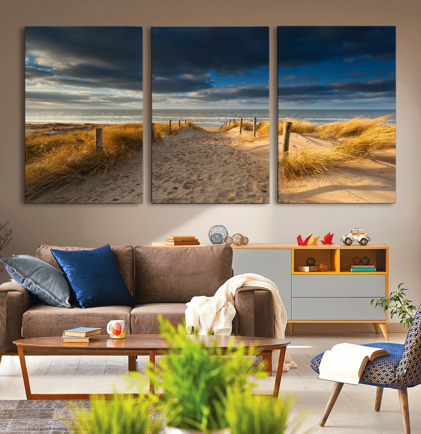 -Ocean Beach Dark Clouds Wall Art Canvas Print