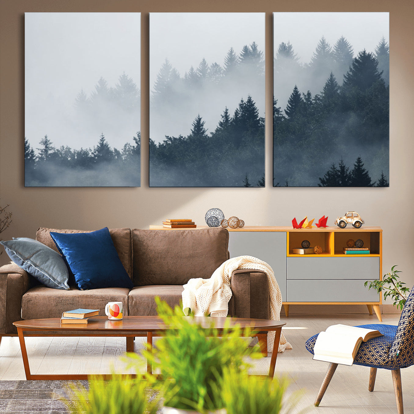 -Foggy Pine Forest Wall Art Canvas Print