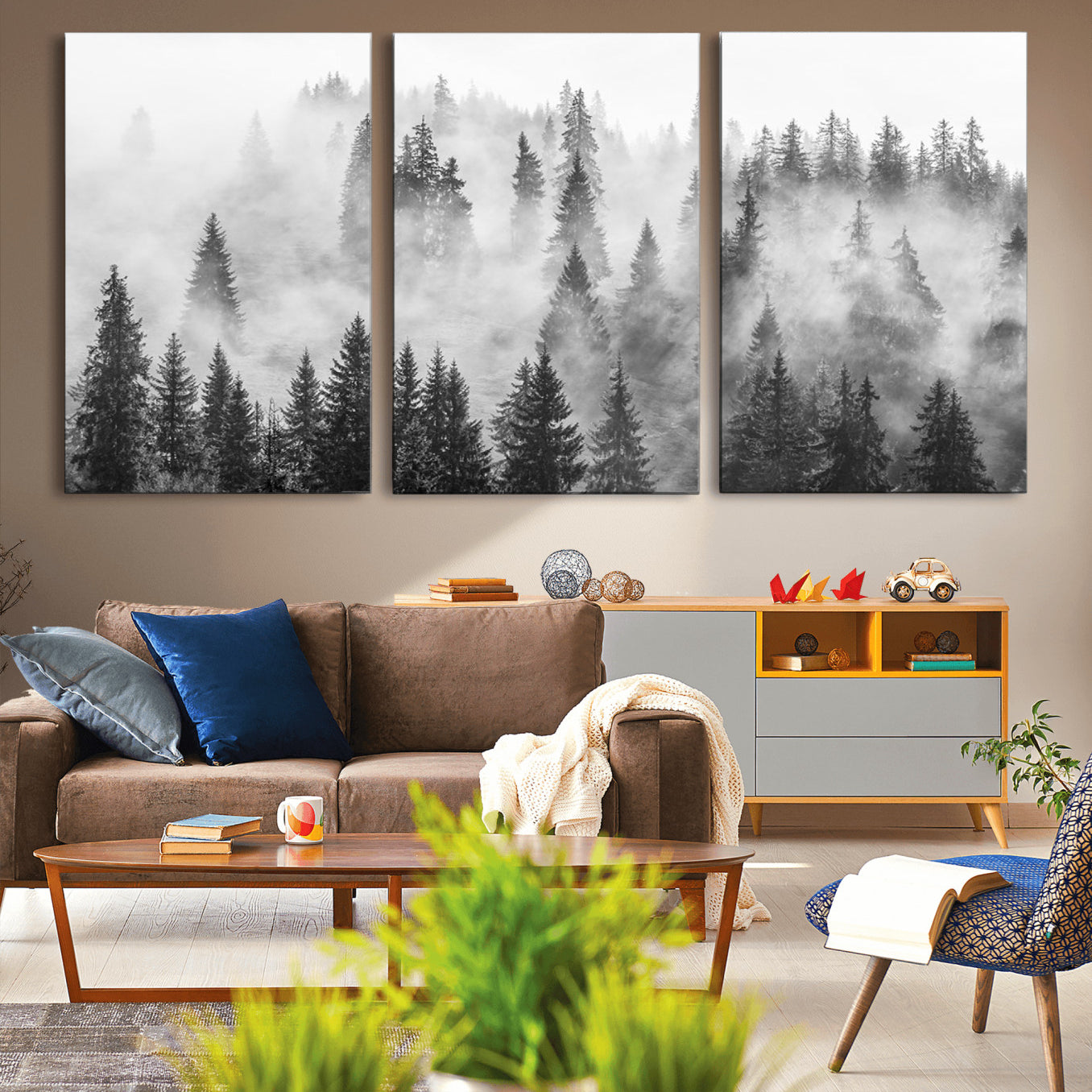 -Forest Wall Art Print | Foggy Pine Forest Canvas Wall Art - Black and White Nature Decor for Living Room, Office
