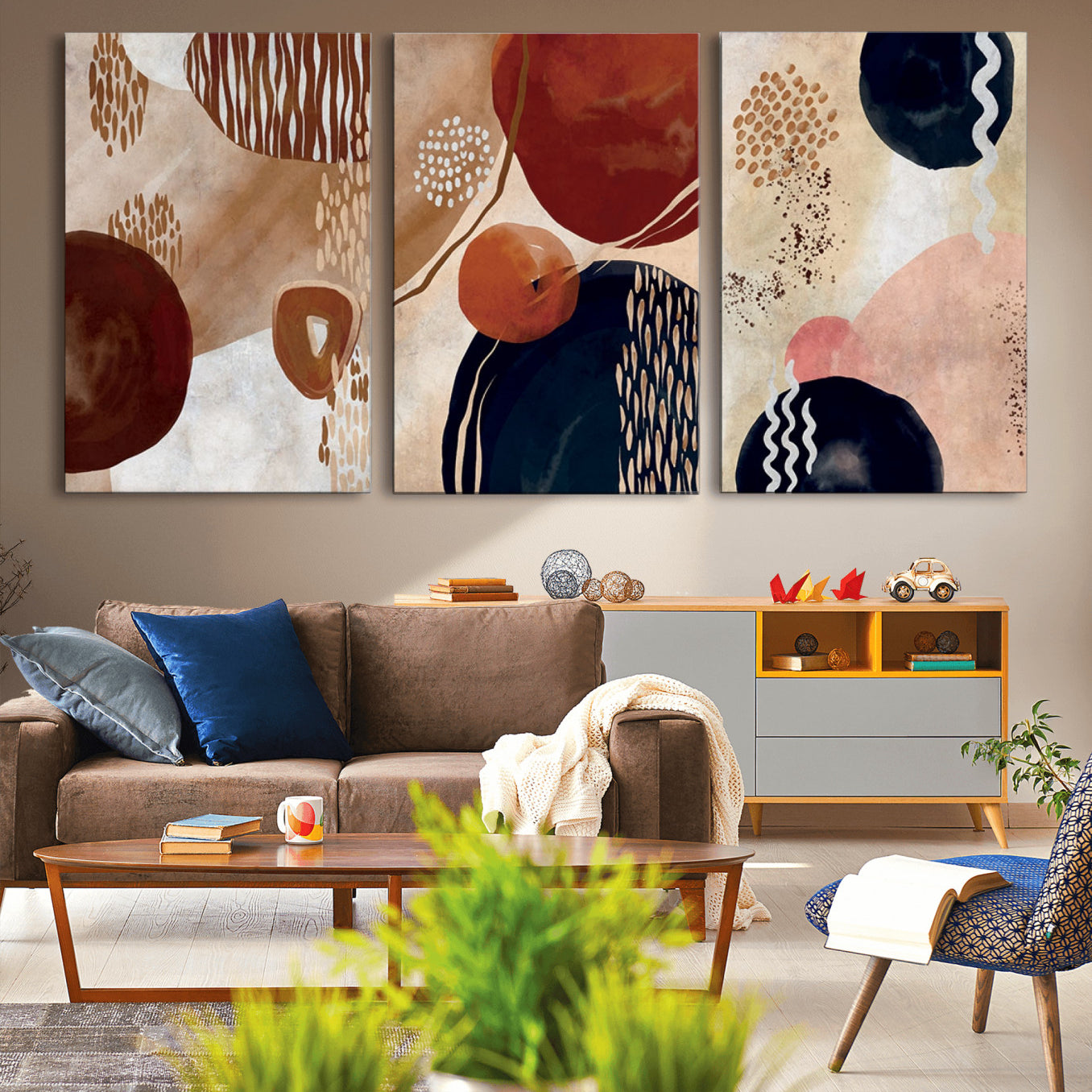 52048-MGV-CV-36X24-Boho Wall Art Canvas Print Set Mid-Century Prints Bohemian Wall Artwork Prints Boho Neutral