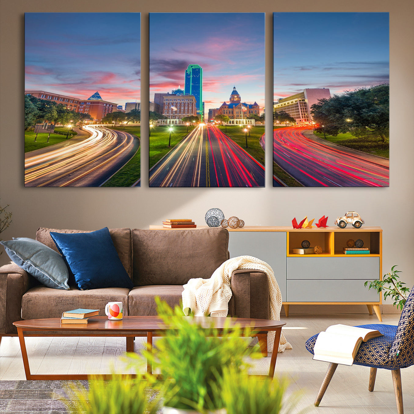 -Dallas City Lights Large Wall Art Dallas Cityscape Canvas Print Framed Living Room Decor