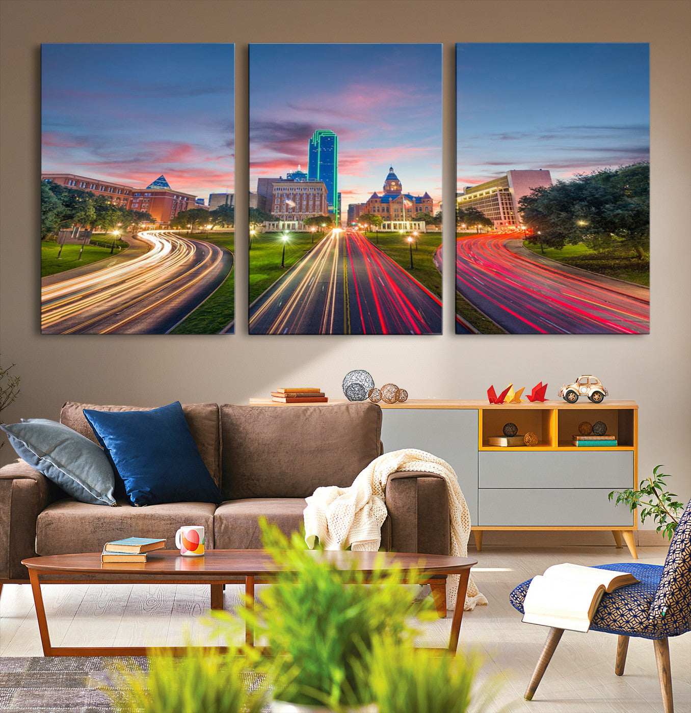 -Dallas City Lights Large Wall Art Dallas Cityscape Canvas Print Framed Living Room Decor