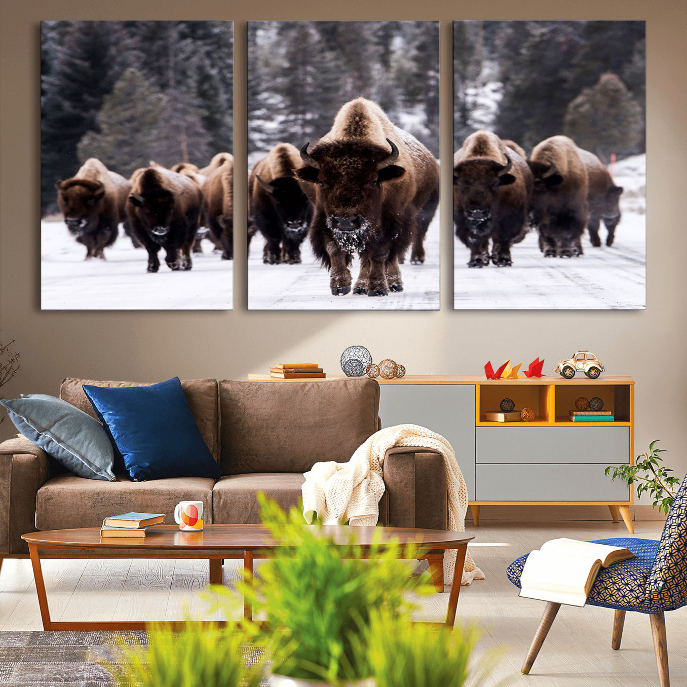 -Bison Wall Art Canvas Print- Bison Herd Canvas Wall Art – Majestic Wildlife Photography – Framed and