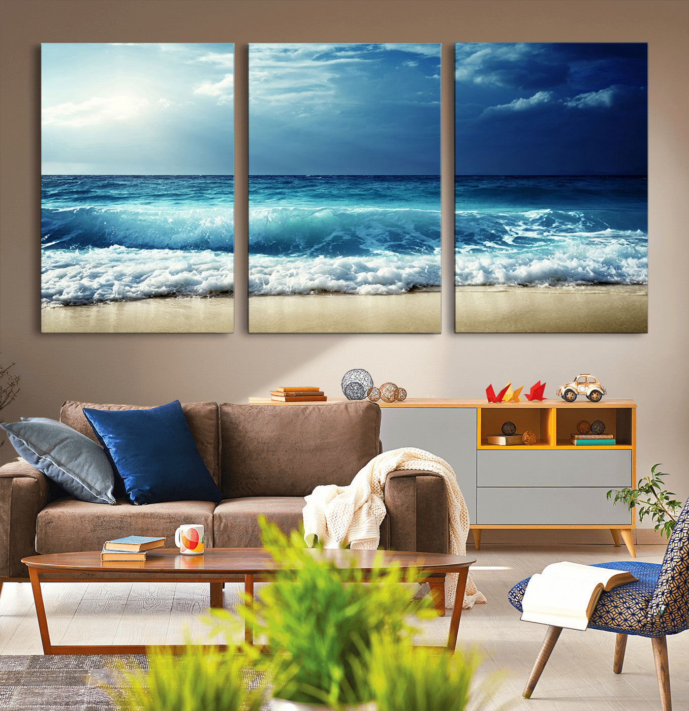 -Majestic Ocean Wave Wall Art Canvas | 3 Panel Large Seascape Print for Living Room, Bedroom, Office