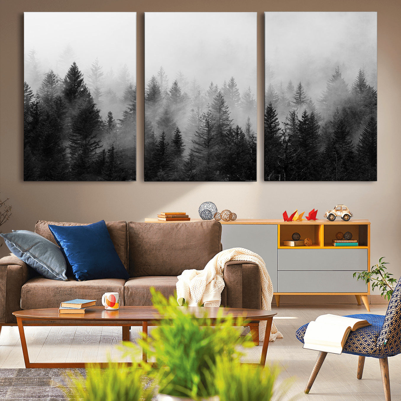 40700-MGV-CV-36X24-Fogy Forest Canvas Wall Art Print - Mountain Wall Art with Pine Trees and Misty Forest Canvas Print