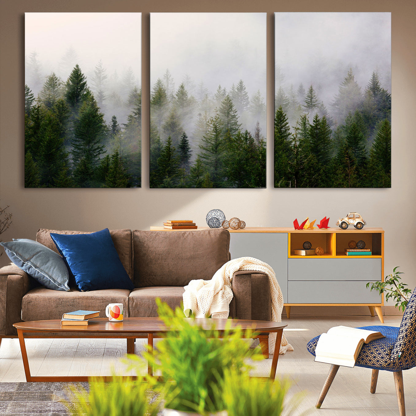 11436-MGV-CV-36X24-Forest Wall Art Canvas Print | Foggy Forest Wall Art | Pine Wood Forest Print