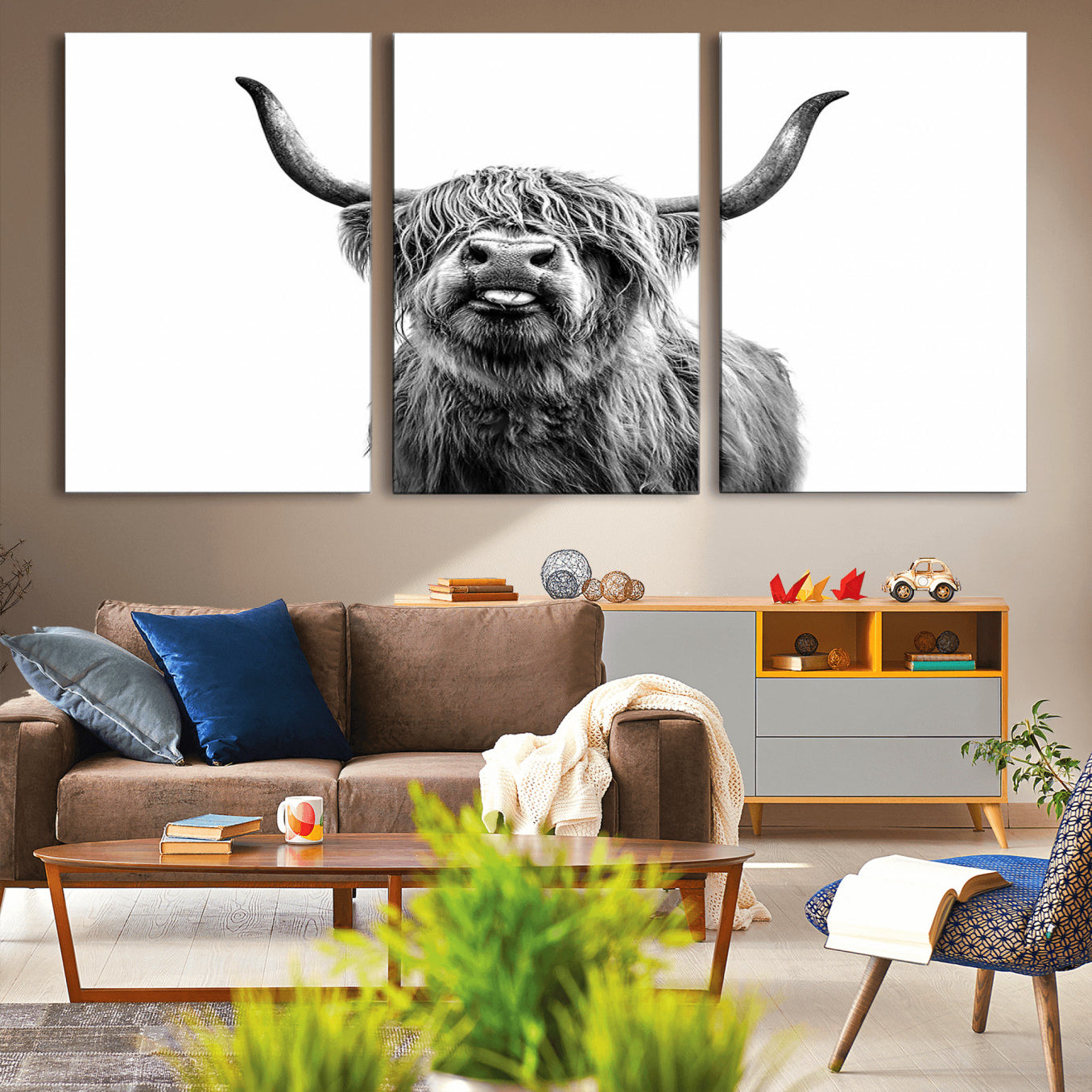 -Fanny Scottish Highland Cow Cattle Art Print Farmhouse Wall Art Canvas Print