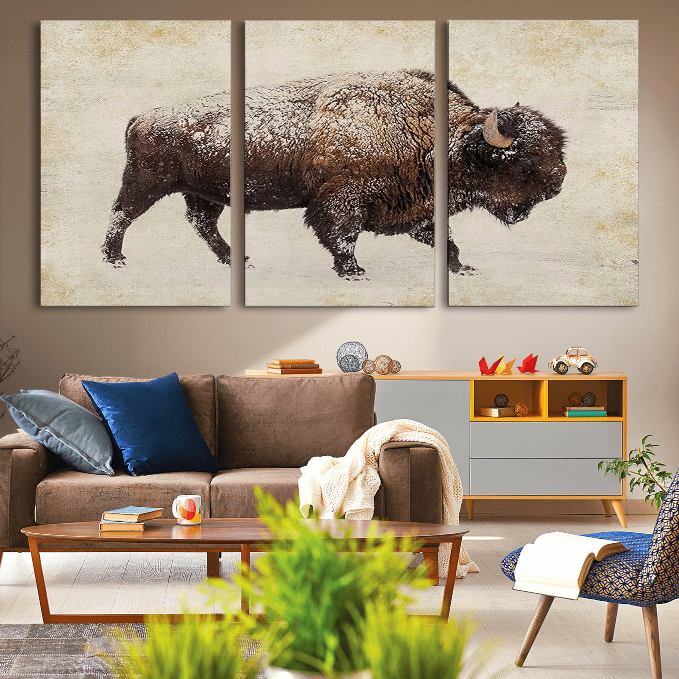 -Buffalo Wall Art, Western Bison Canvas Print, Rustic Buffalo Art for Cowboy Western Decor, Large