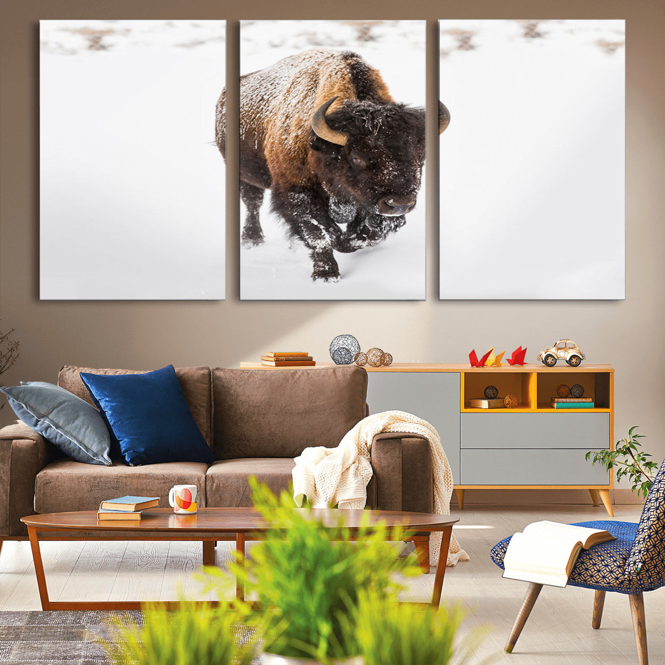 -Bison Winter Wall Art Canvas Print For Farmhouse Decor