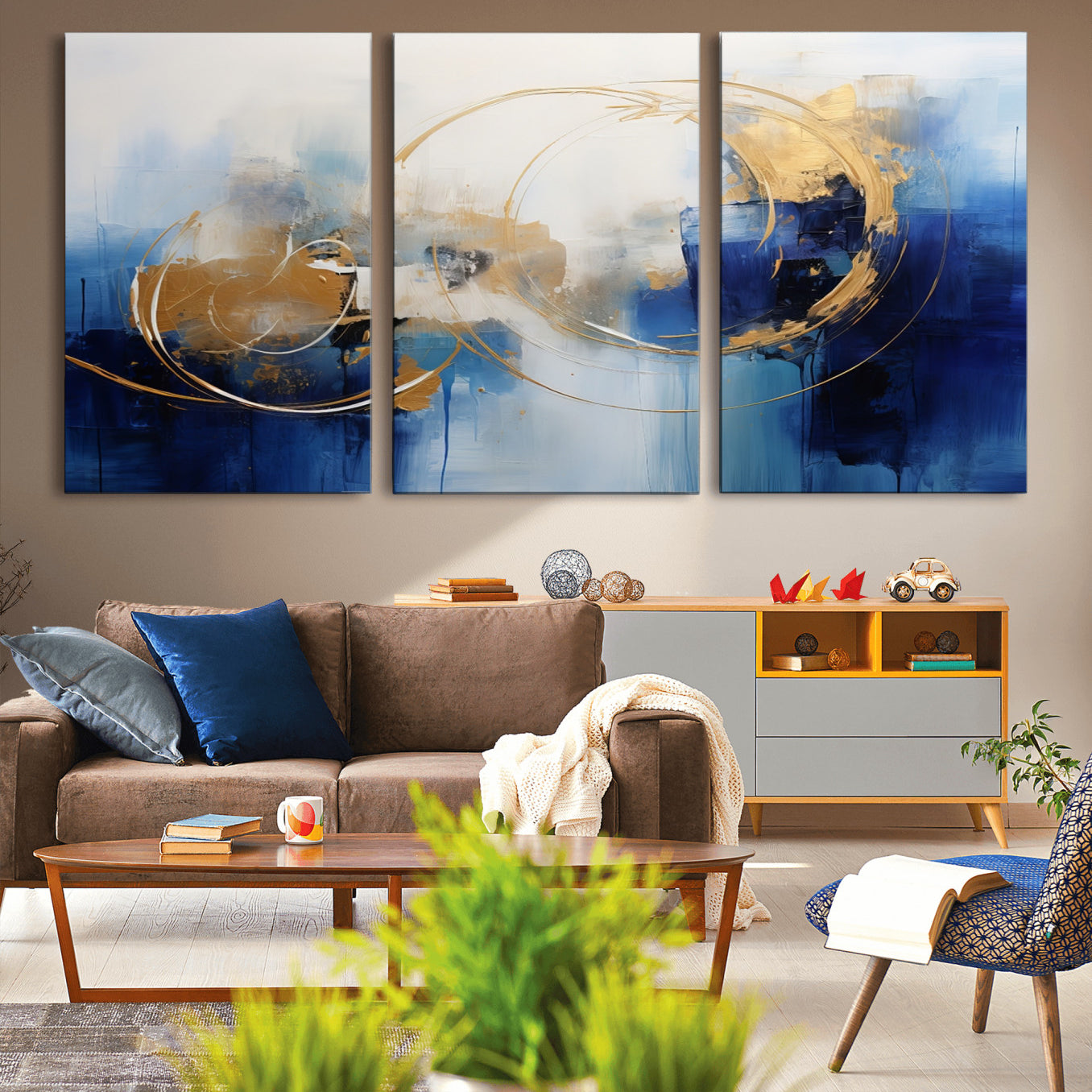 52314-MGV-CV-36X24-Navy Blue Abstract Wall Art Canvas Print