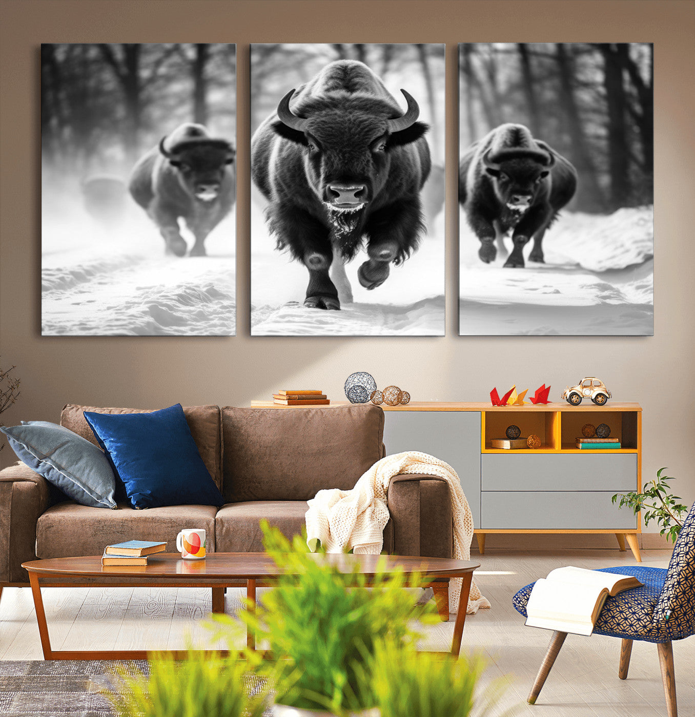 97552-MGV-CV-36X24-Buffalo Wall Art Canvas Print, Bison Family Wall Art Canvas Print