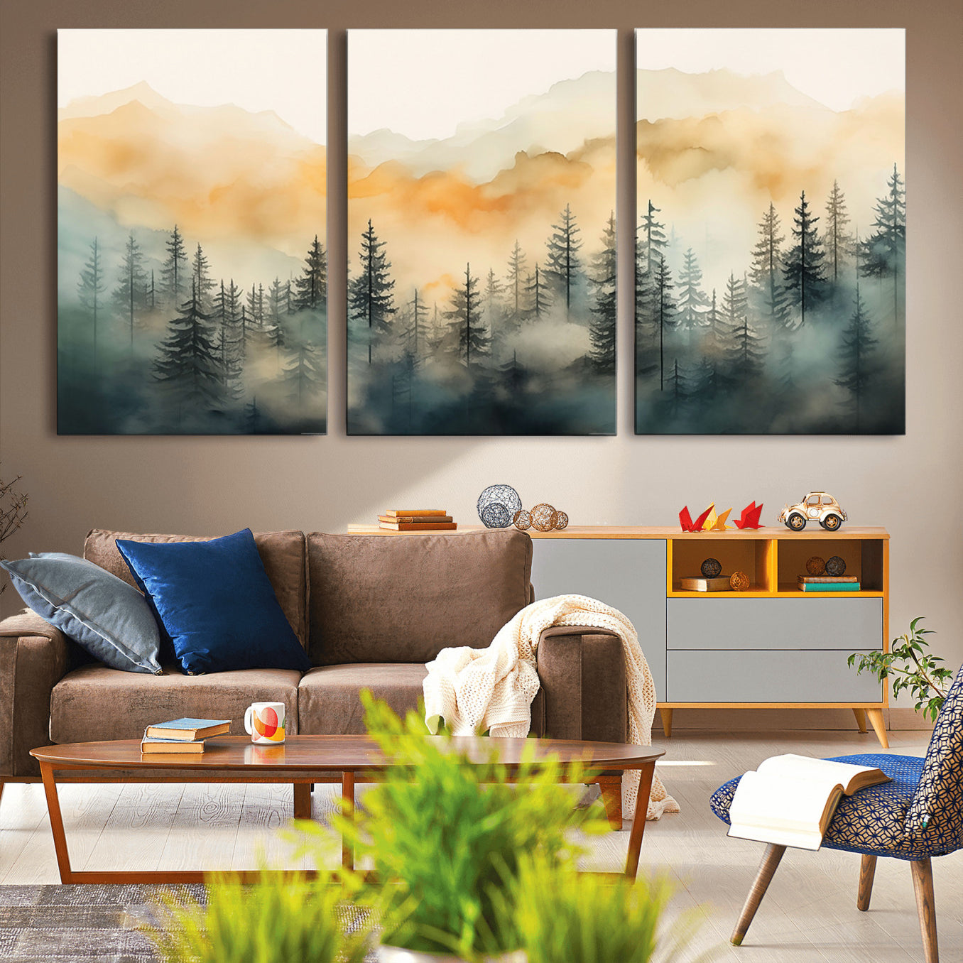 34155-MGV-CV-36X24-Abstract Forest Print - Mountain Wall Art | Autumn Landscape Canvas Print for Living Room, Bedroom,