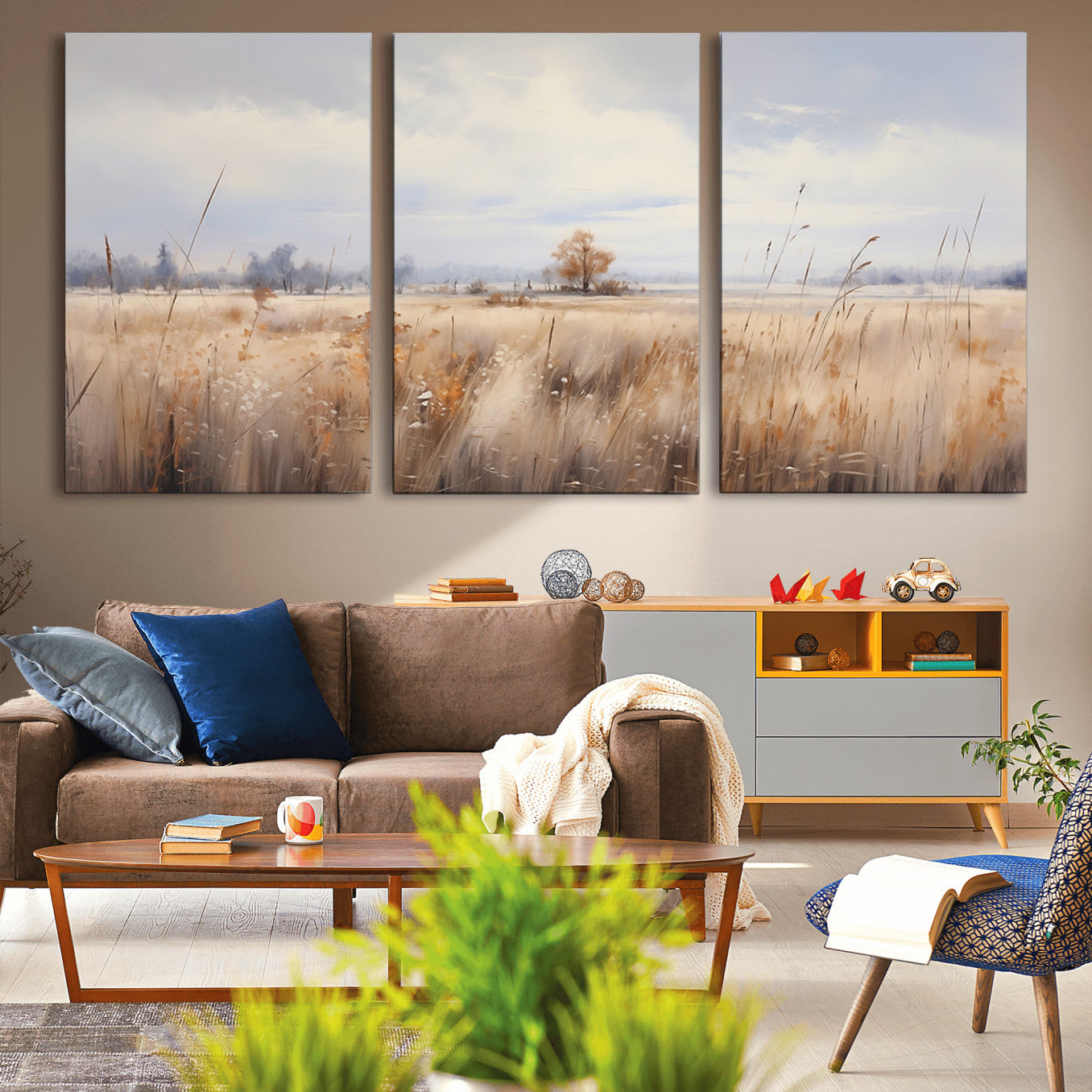 58162-MGV-CV-36X24-Golden Fields Wall Art Print Canvas – Serene Landscape of Nature’s Tranquility in Minimalist for