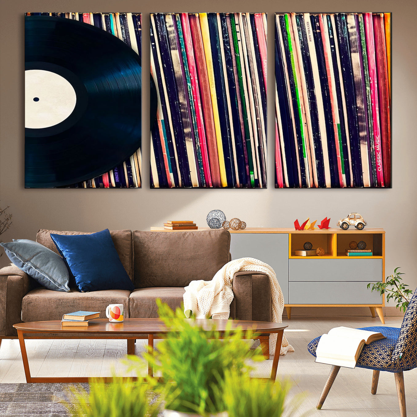 45029-MGV-CV-60X30-3P-Vinyl Record and Album Collection Canvas Wall Art - Retro Music Decor, Vintage Vinyl, Vinyl Record