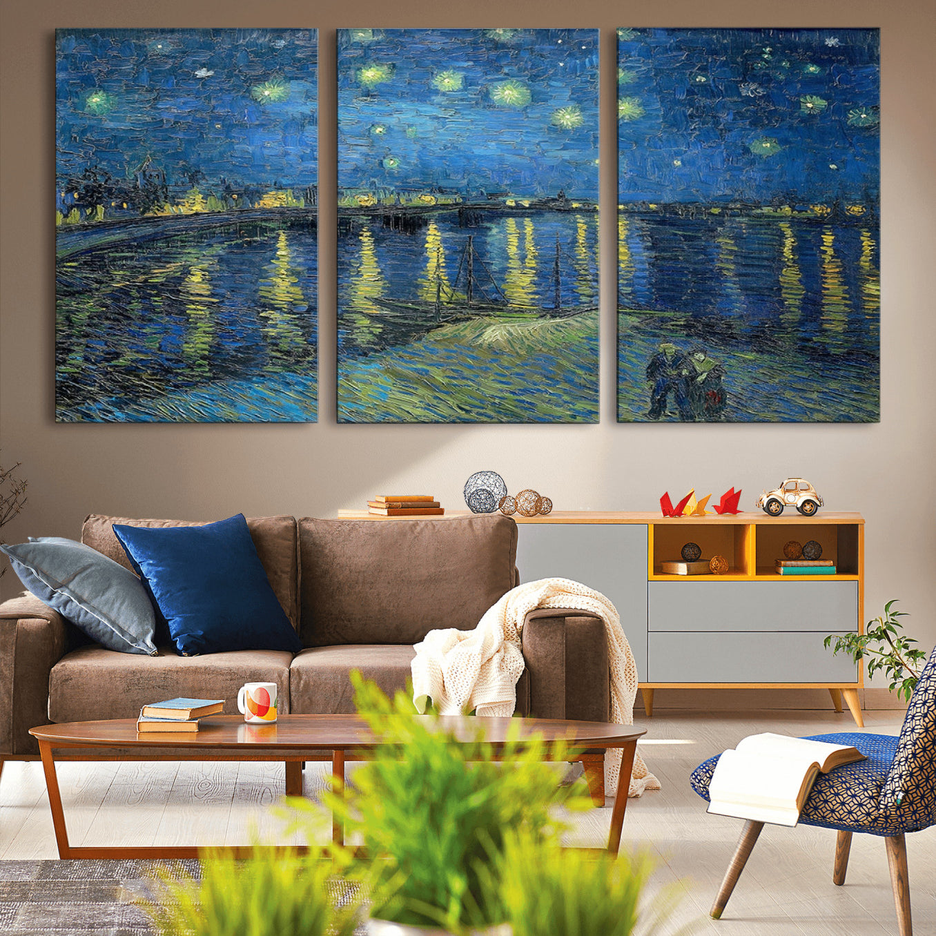 94605-MGV-CV-36X24-Vincent van Gogh Starry Night over the Rhone Abstract Wall Art Canvas, Starry Night Canvas Print