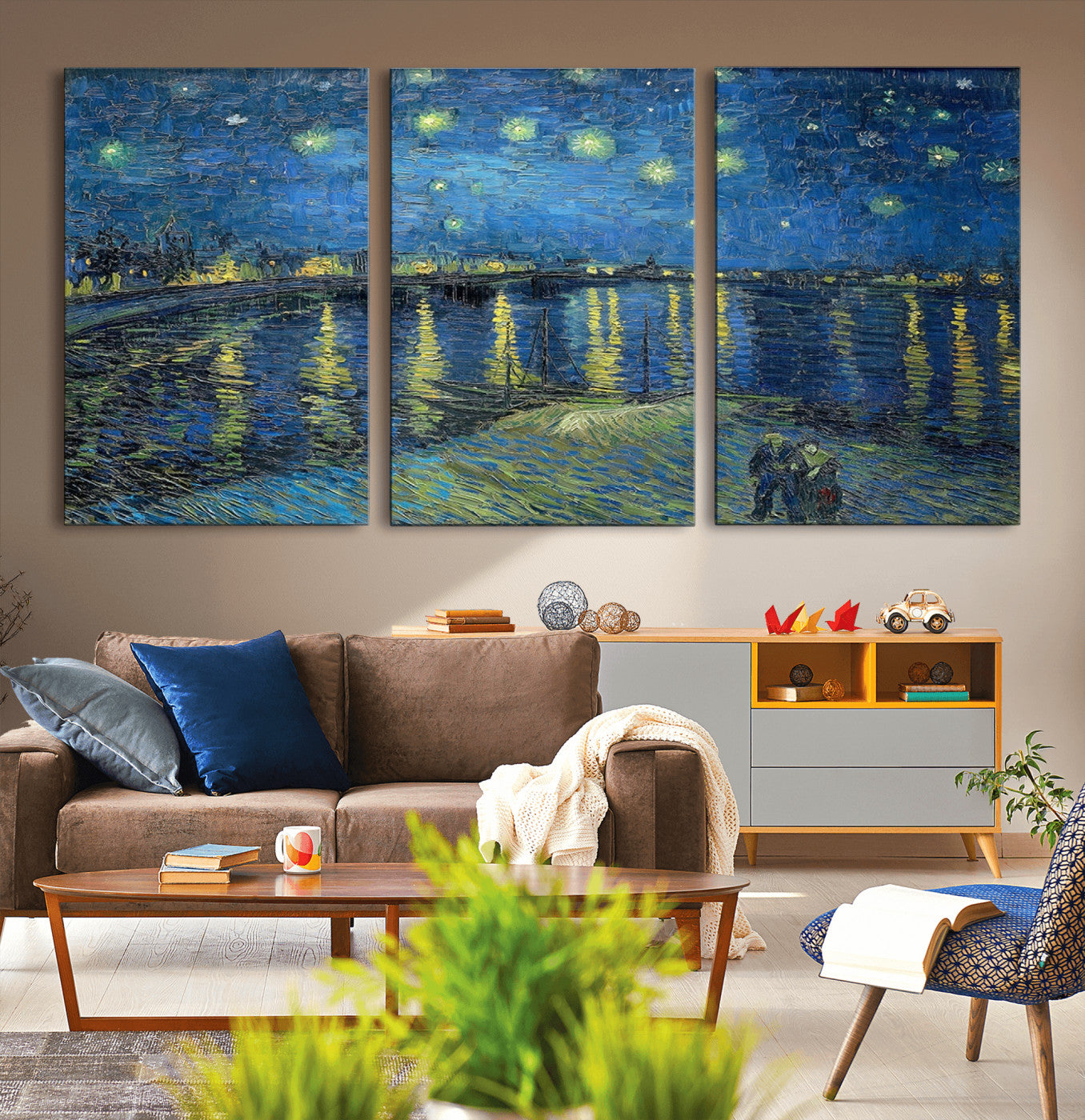 94605-MGV-CV-36X24-Vincent van Gogh Starry Night over the Rhone Abstract Wall Art Canvas, Starry Night Canvas Print