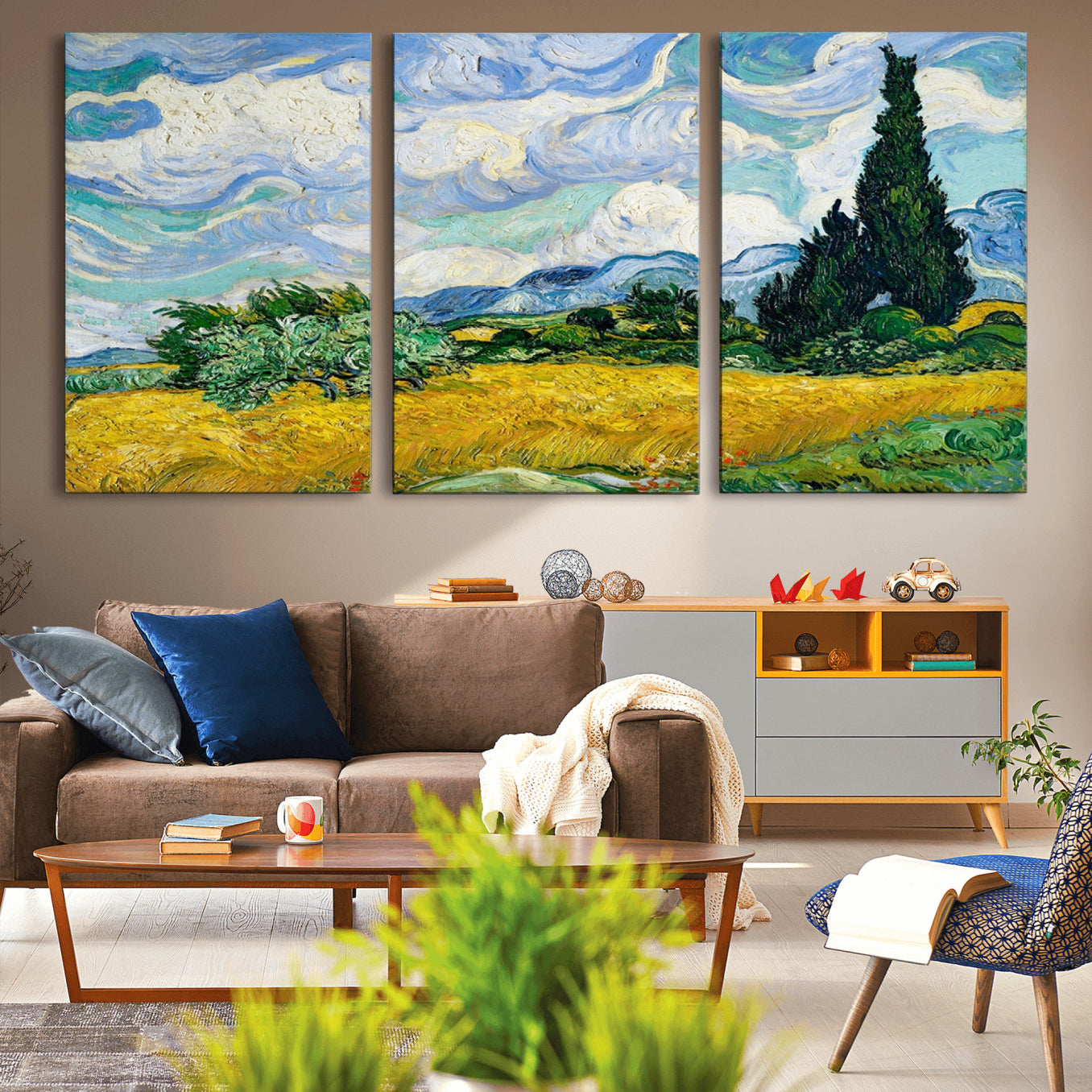 97252-MGV-CV-36X24-Wheatfield With Cypresses By Van Gogh Painting Wall Art Canvas, Wheatfield With Cypresses Canvas