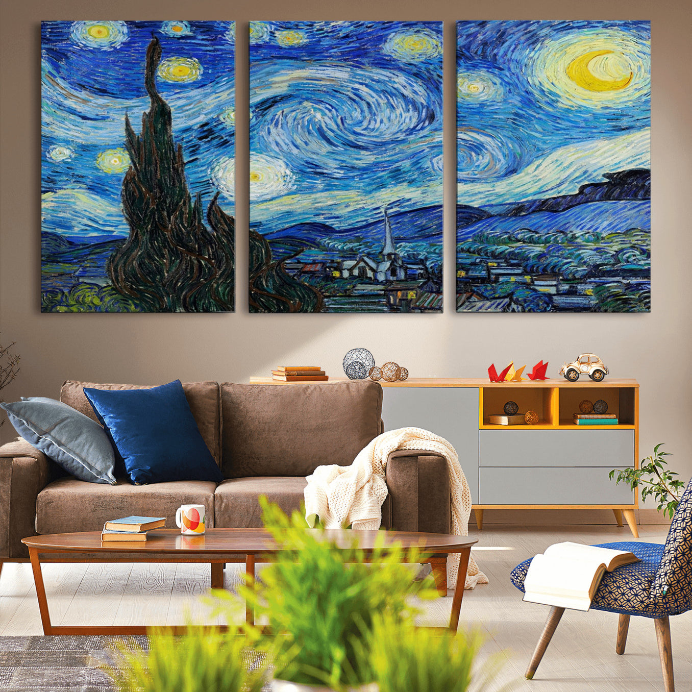 39177-MGV-CV-36X24-Vincent Van Gogh The Starry Night Abstract Wall Art Canvas Print