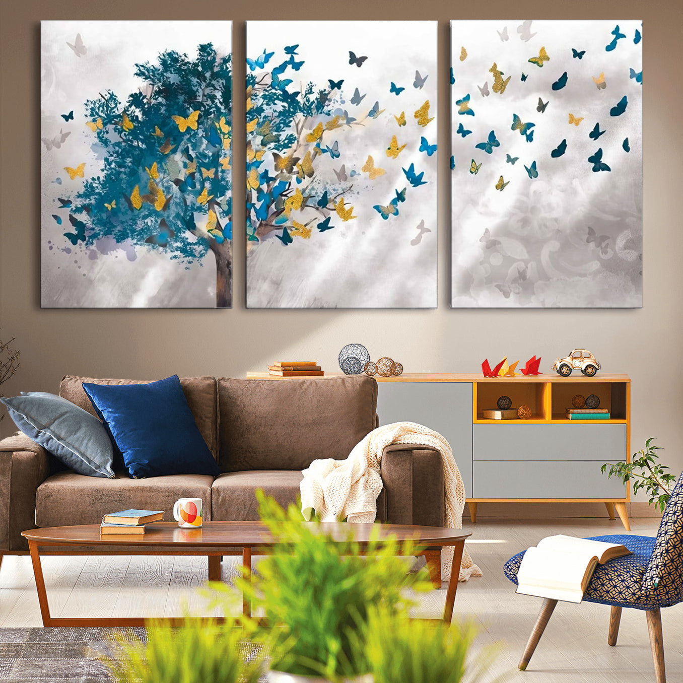 37564-MGV-CV-36X24-Tree Butterfly Abstract Tree and Butterfly Wall Art Canvas Print
