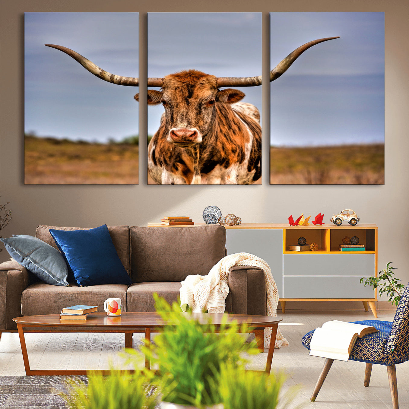 -Texas Longhorn Wall Art Print, Framed Longhorn Cow Wall Art