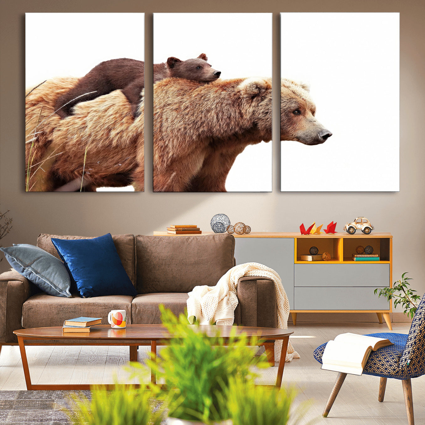 76943-MGV-CV-36X24-Mother and Baby Bear Canvas Wall Art - Adorable Wildlife Animal Print, Cozy Rustic Decor for Living