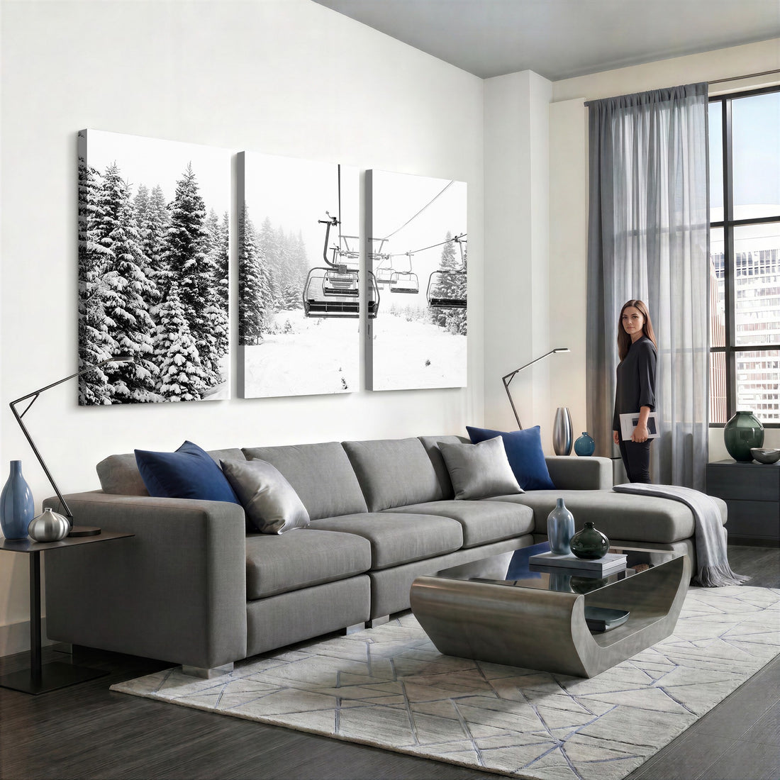 Ski Wall Art | Ski Lift Canvas Print with Snow Covered Spruce Trees, Winter Ski Resort Wall Art