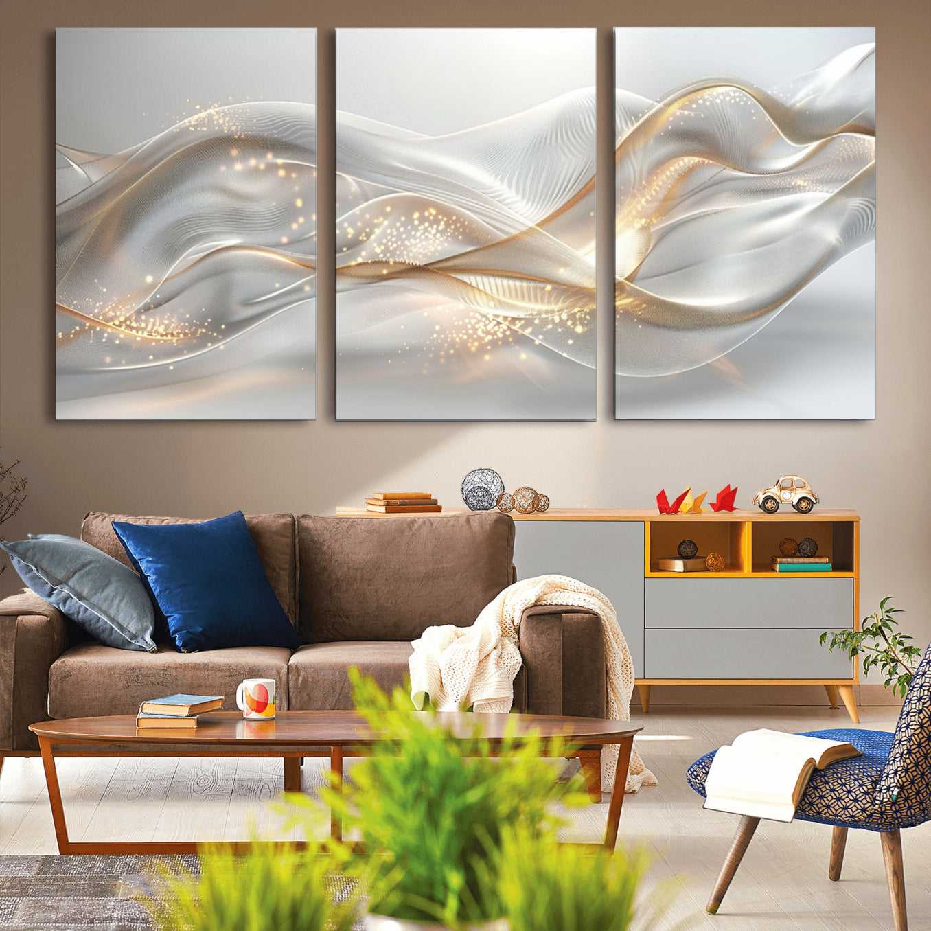 Lines2-MGV-CV-36X24-Abstract art Grey and Gold Lines Wall Art