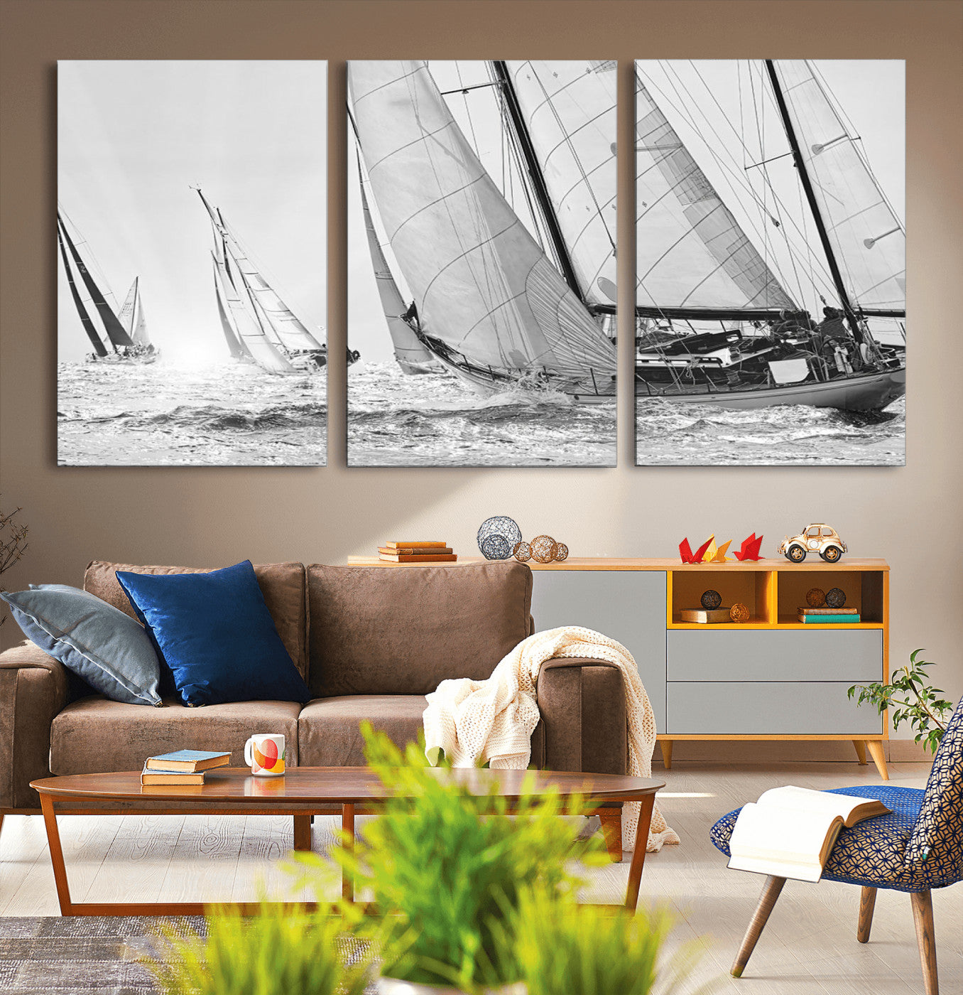 Boat-1-MGV-CV-36X24-Yacht Sailboat Regatta Canvas Wall Art Canvas Print