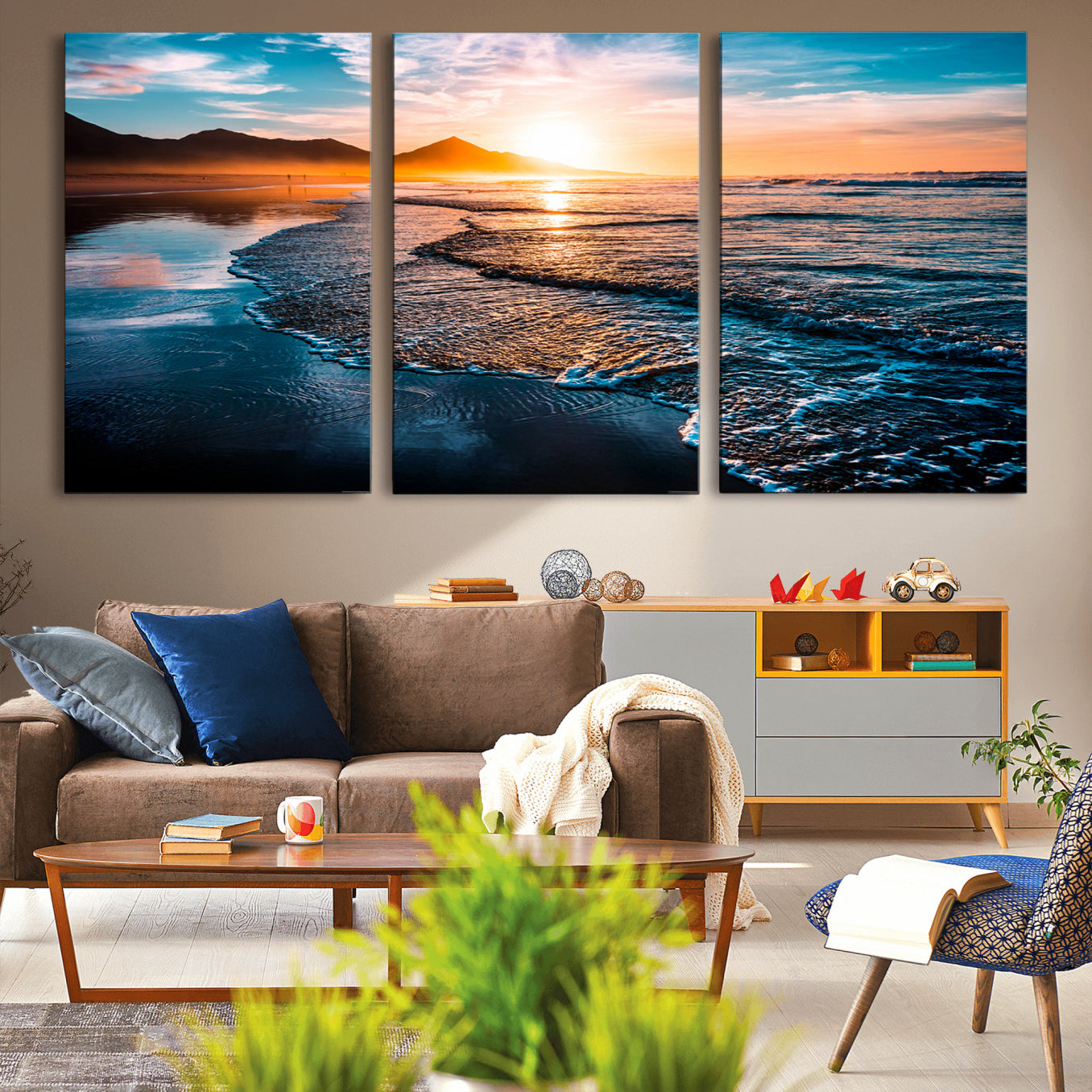 -Beach Ocean Sunset on the Sea Wall Art Canvas, Beach Ocean Sunset Canvas Print